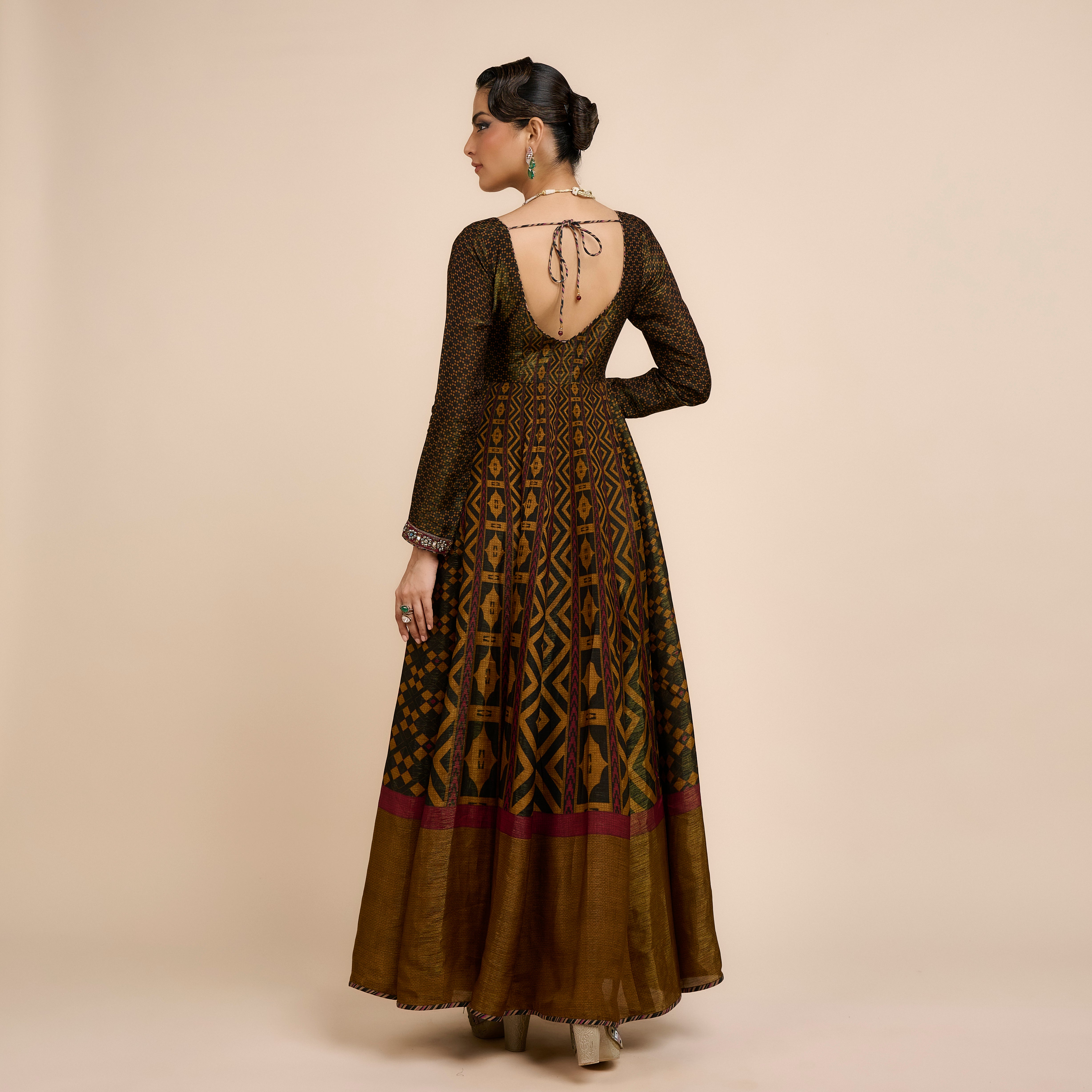 Metallic Ochre Anarkali | Nau