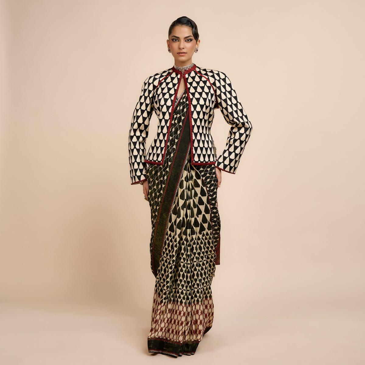 IVORY PRINTED REVERSIBE IKA JACKET | FESTIVE EDIT