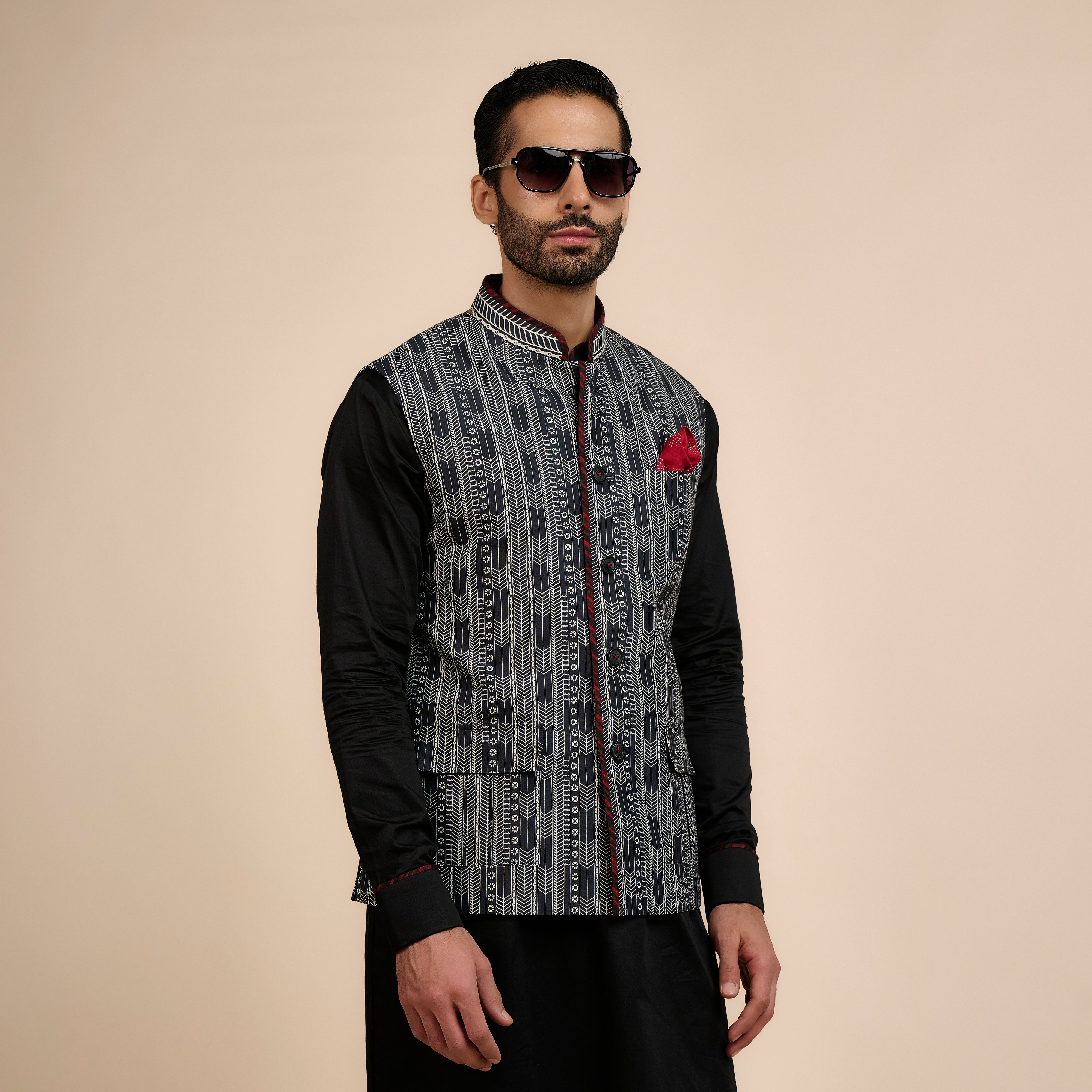 Chevron Printed Nehru Jacket | Nau