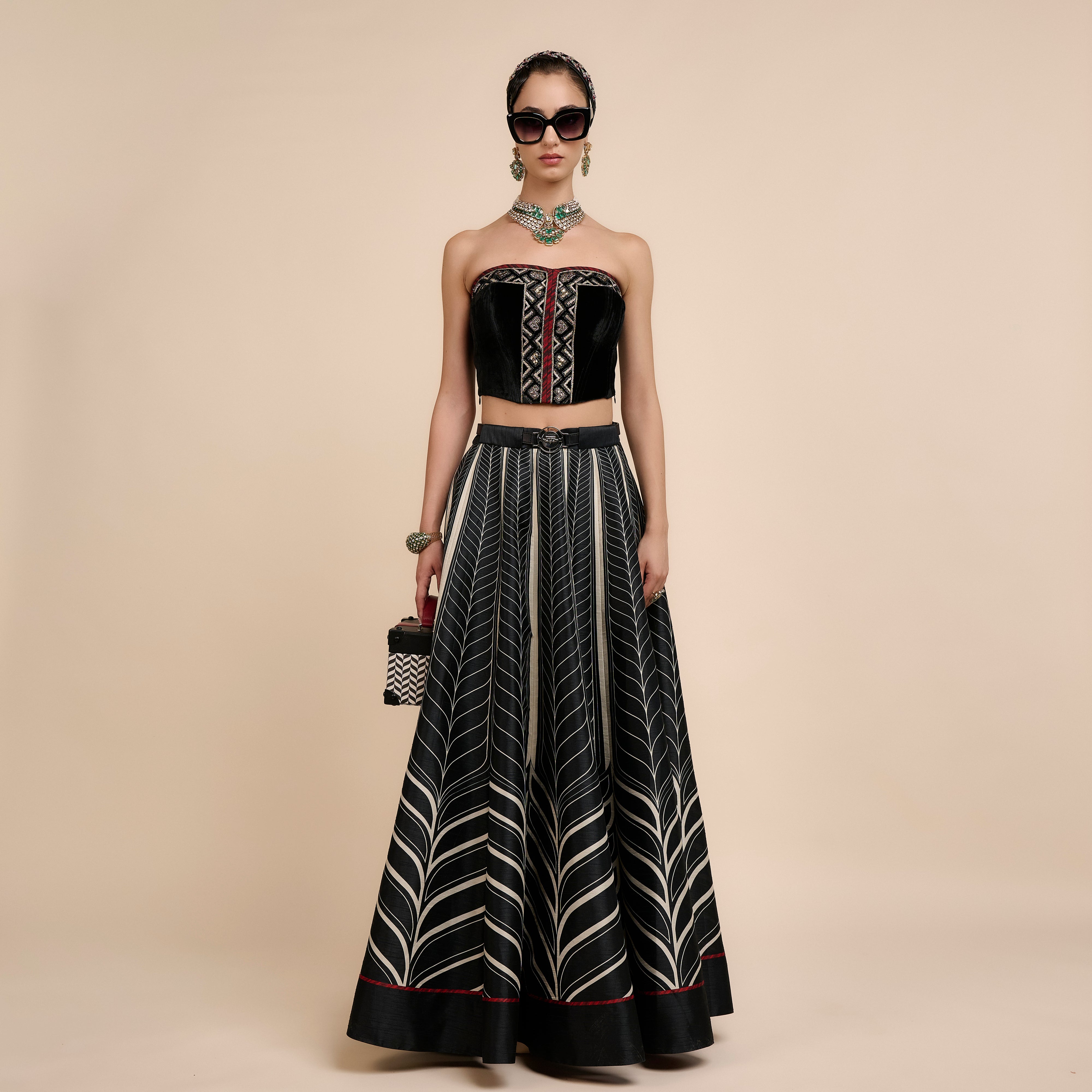 Noir Chevron Corset Skirt Set | Nau