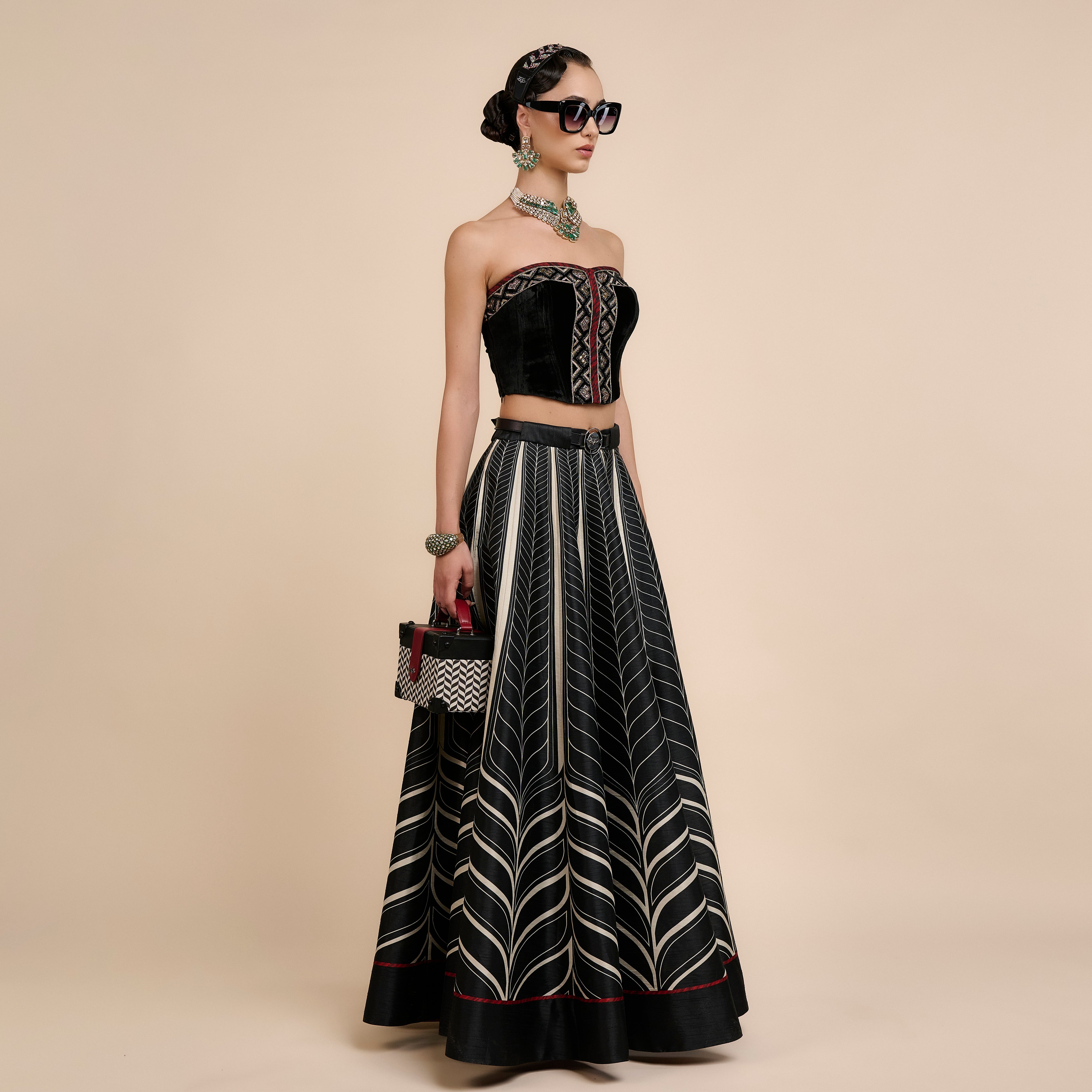 Noir Chevron Corset Skirt Set | Nau