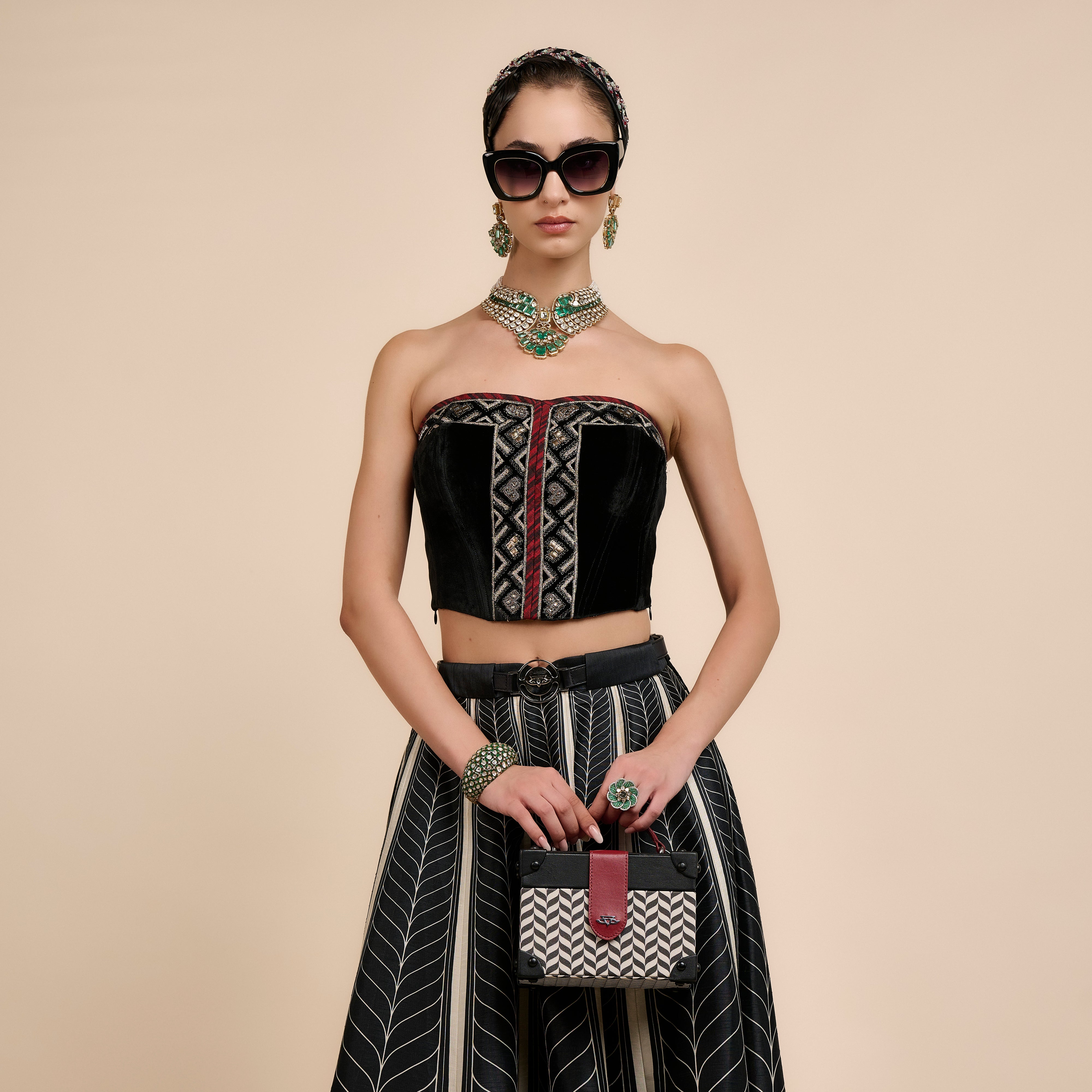 Noir Chevron Corset Skirt Set | Nau