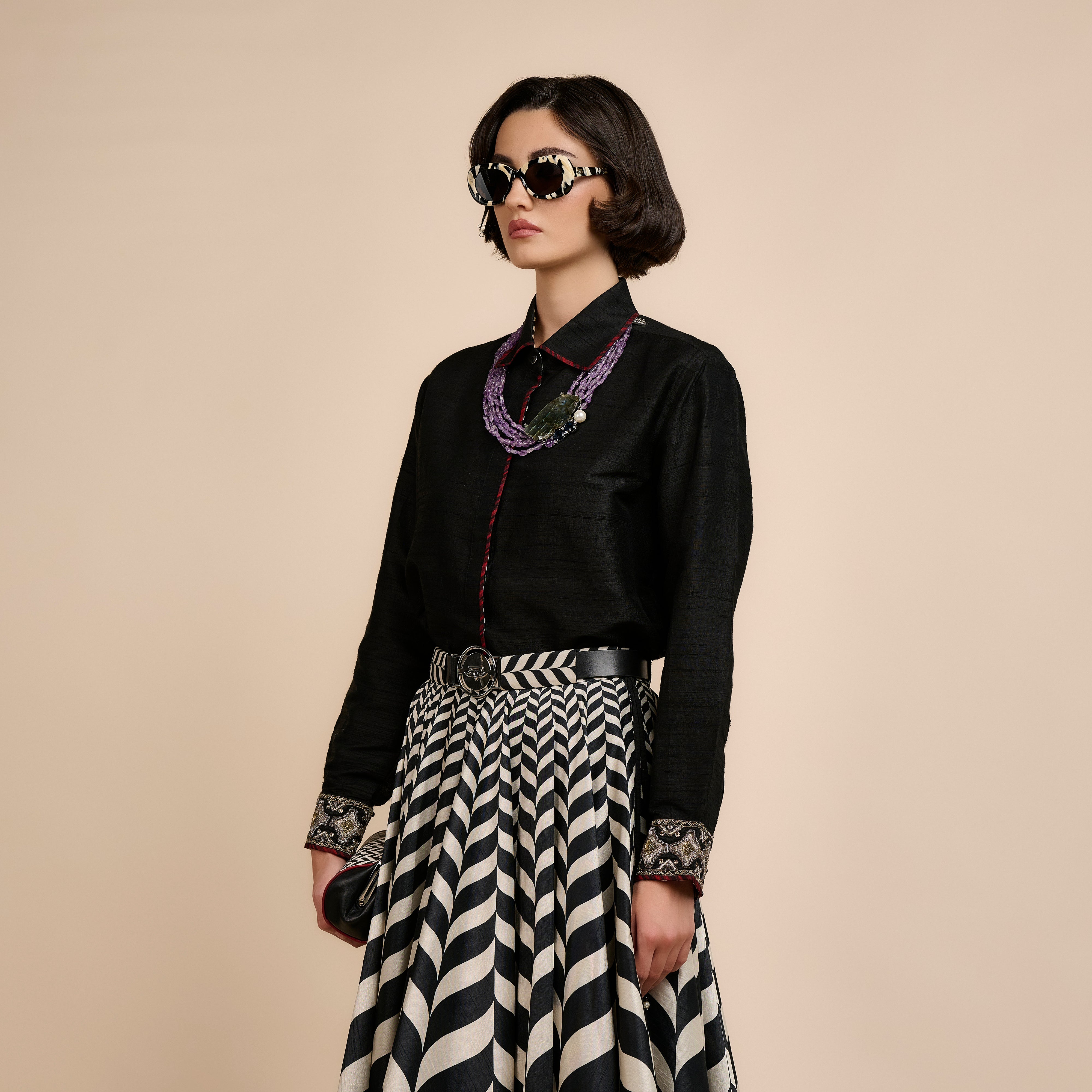 Noir Chevron Skirt Set | Nau