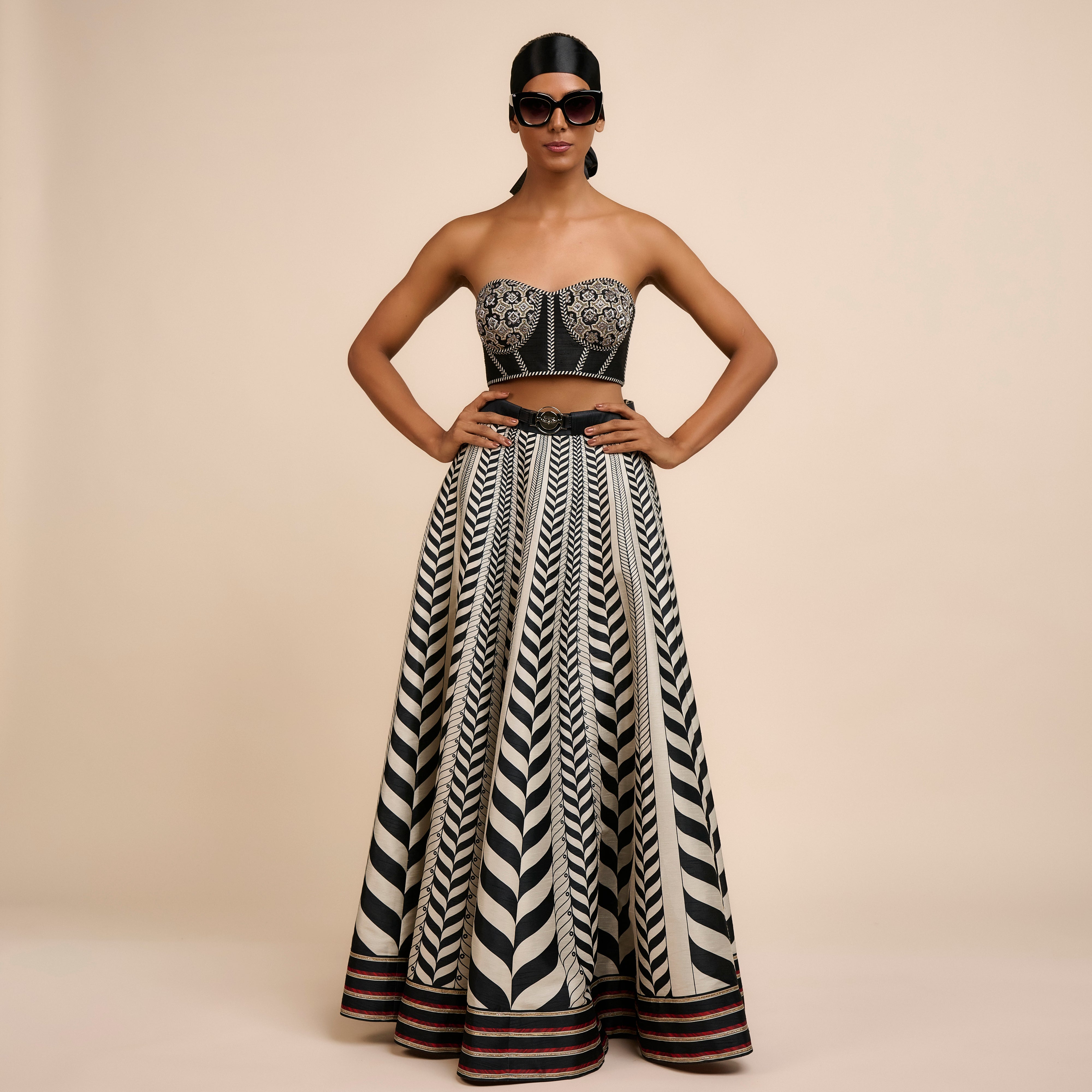 Ivory Chevron Corset Skirt Set | Nau
