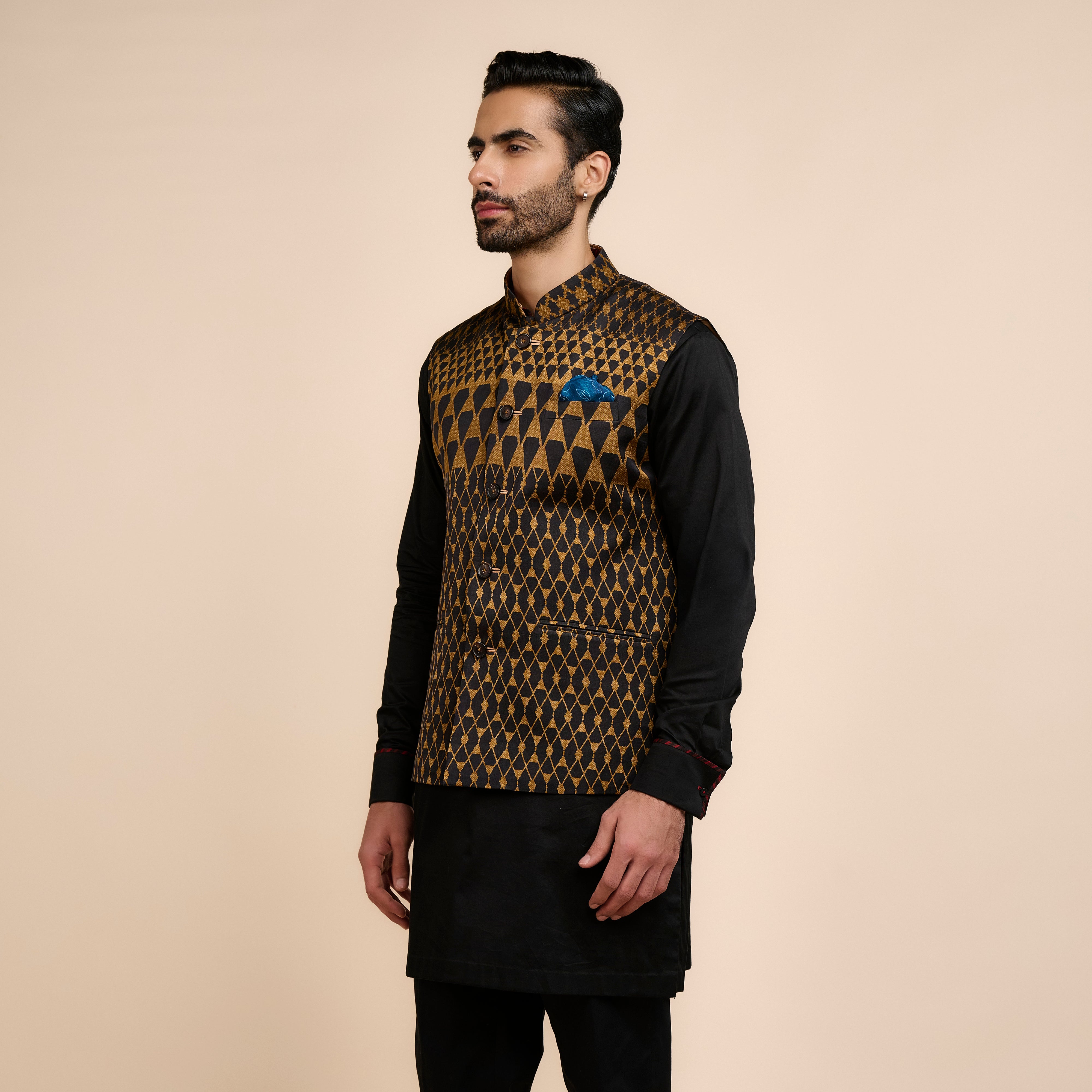 Bronze Printed Nehru Jacket | Nau