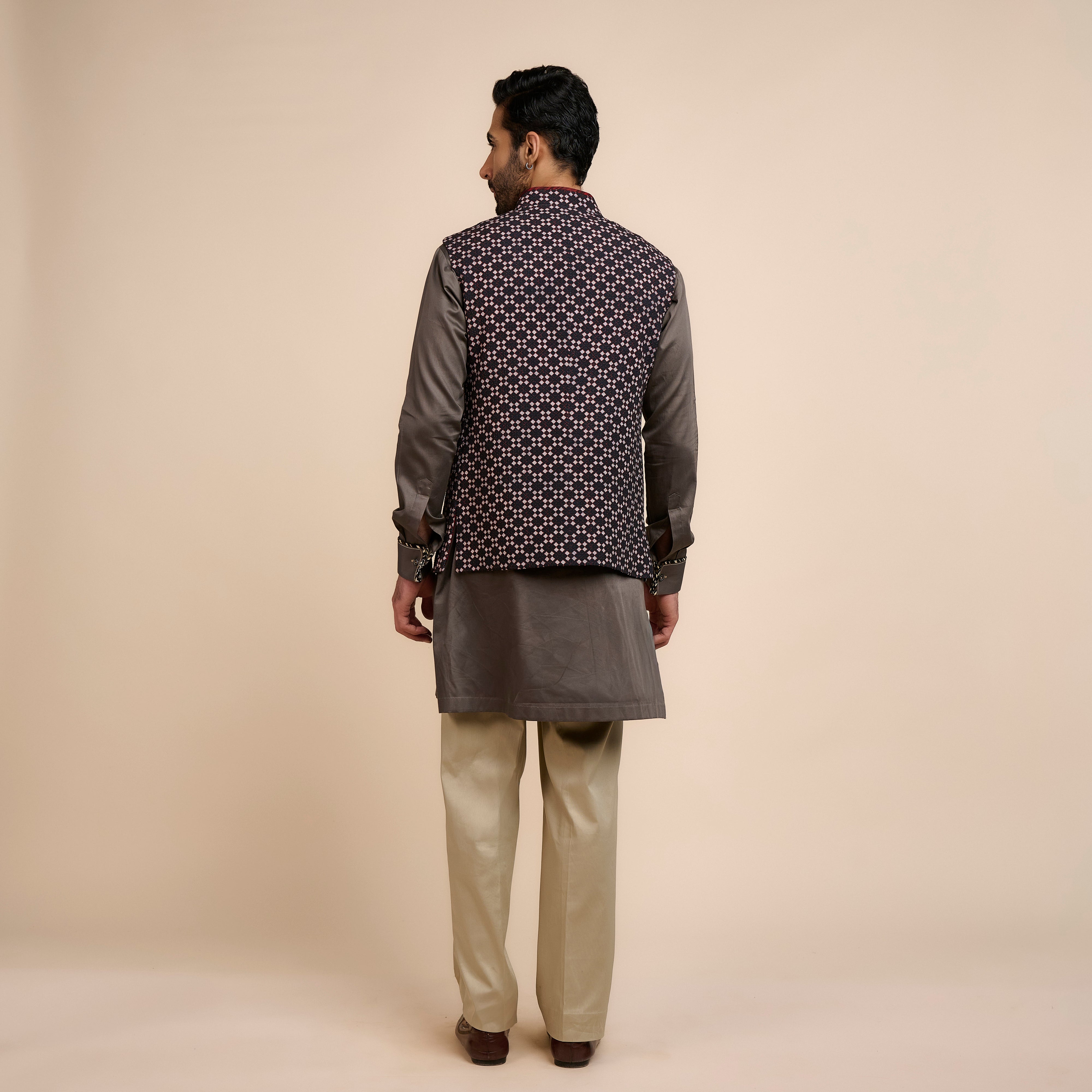 Noir Printed Nehru Jacket | Nau