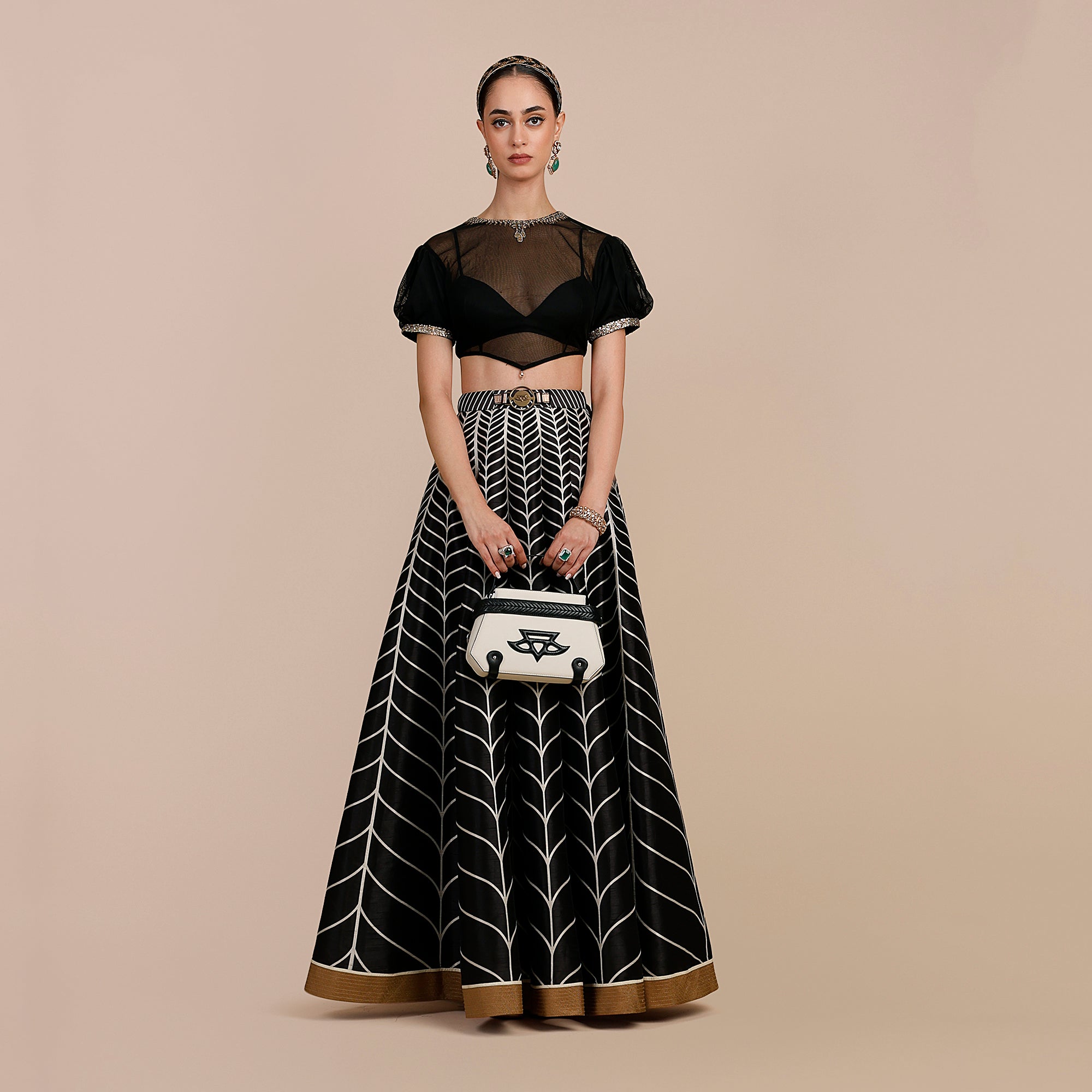 Linear Black Chevron Skirt Set | SATT