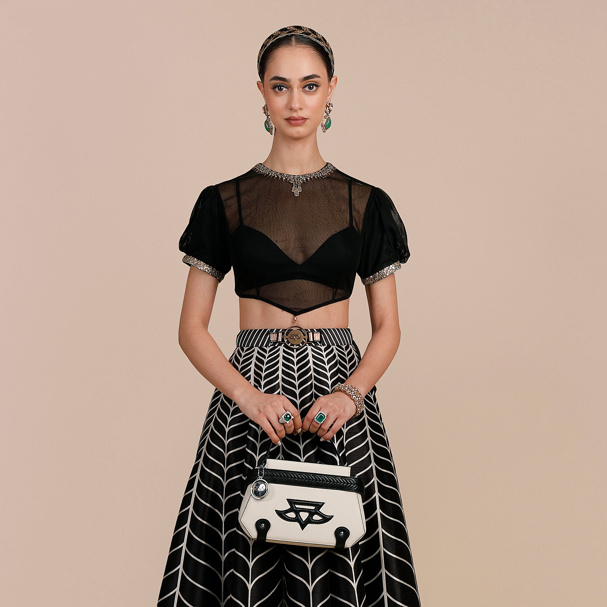 Linear Black Chevron Skirt Set | SATT