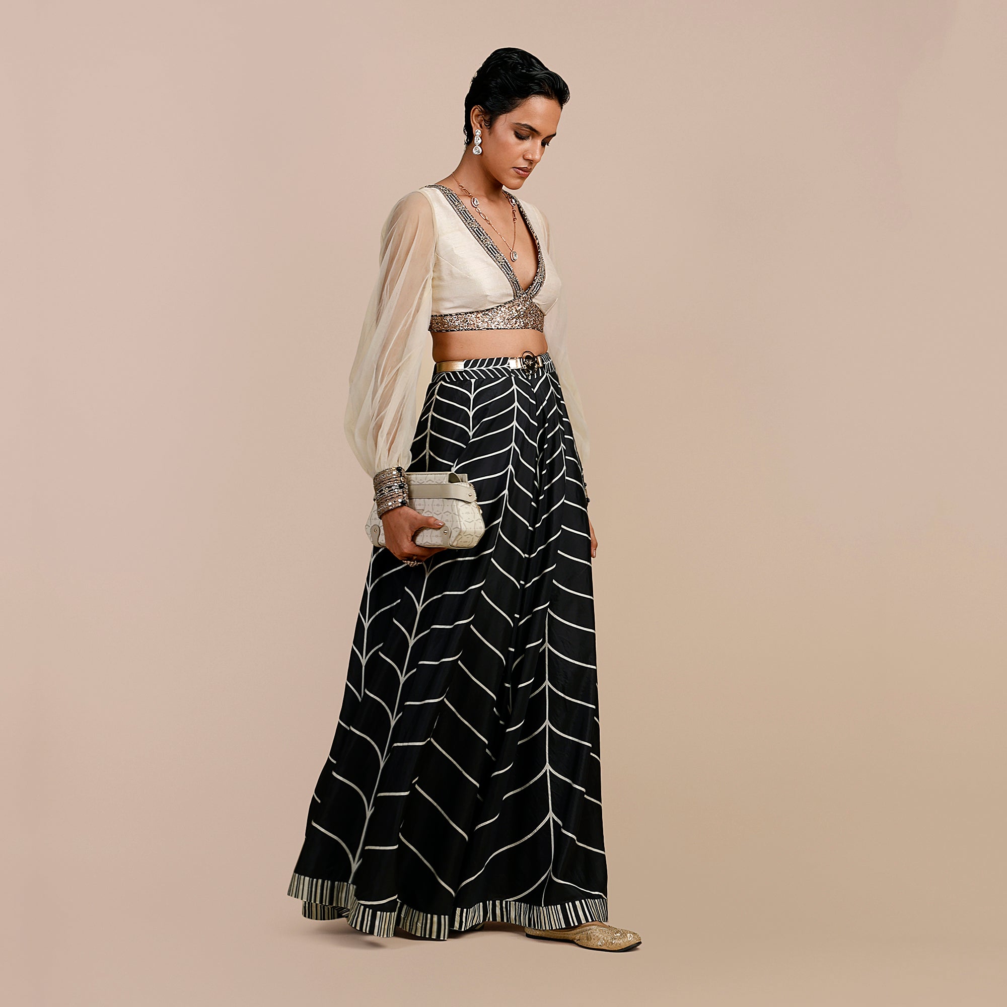 Linear Chevron Sharara Set | SATT