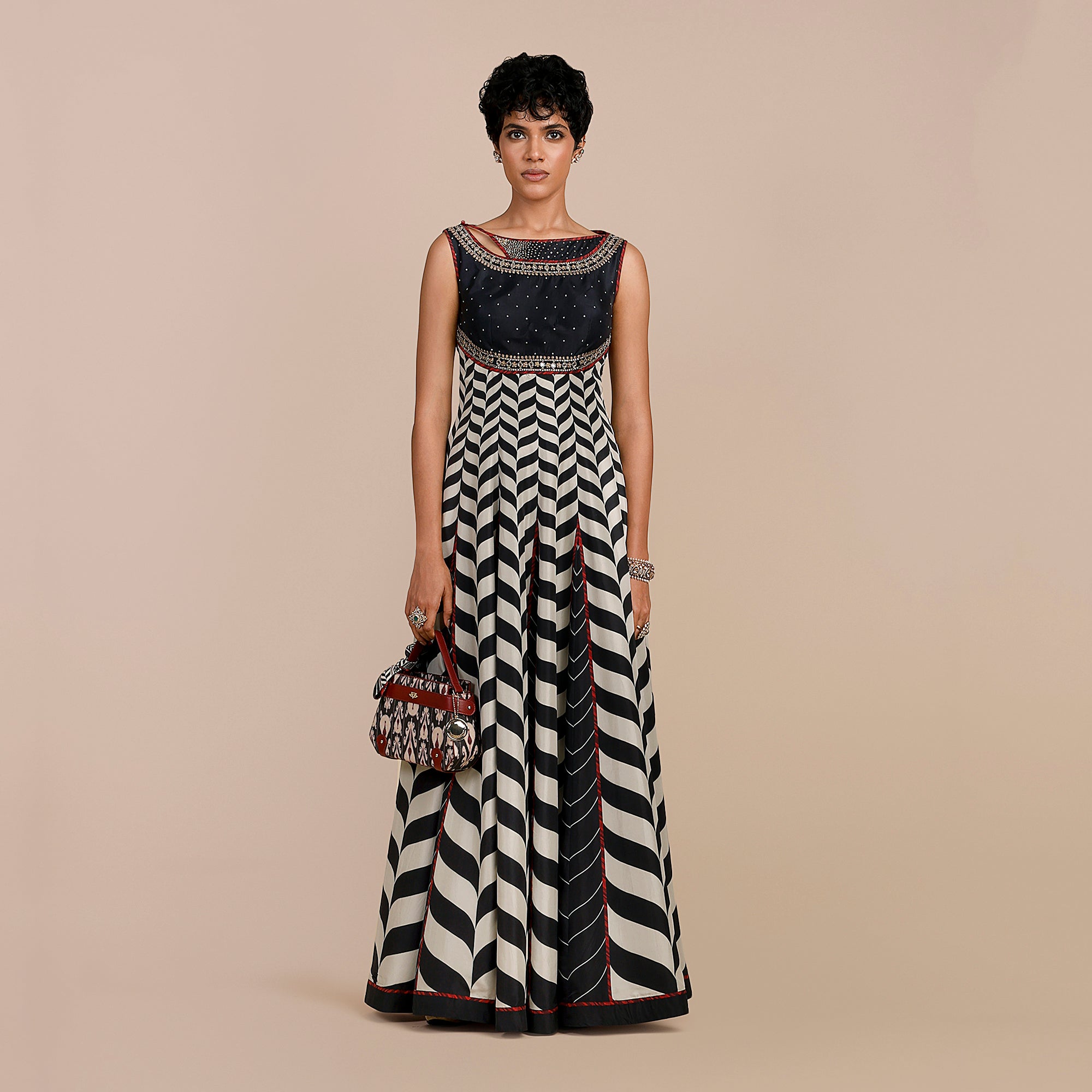Midnight Blue Chevron Anarkali | SATT
