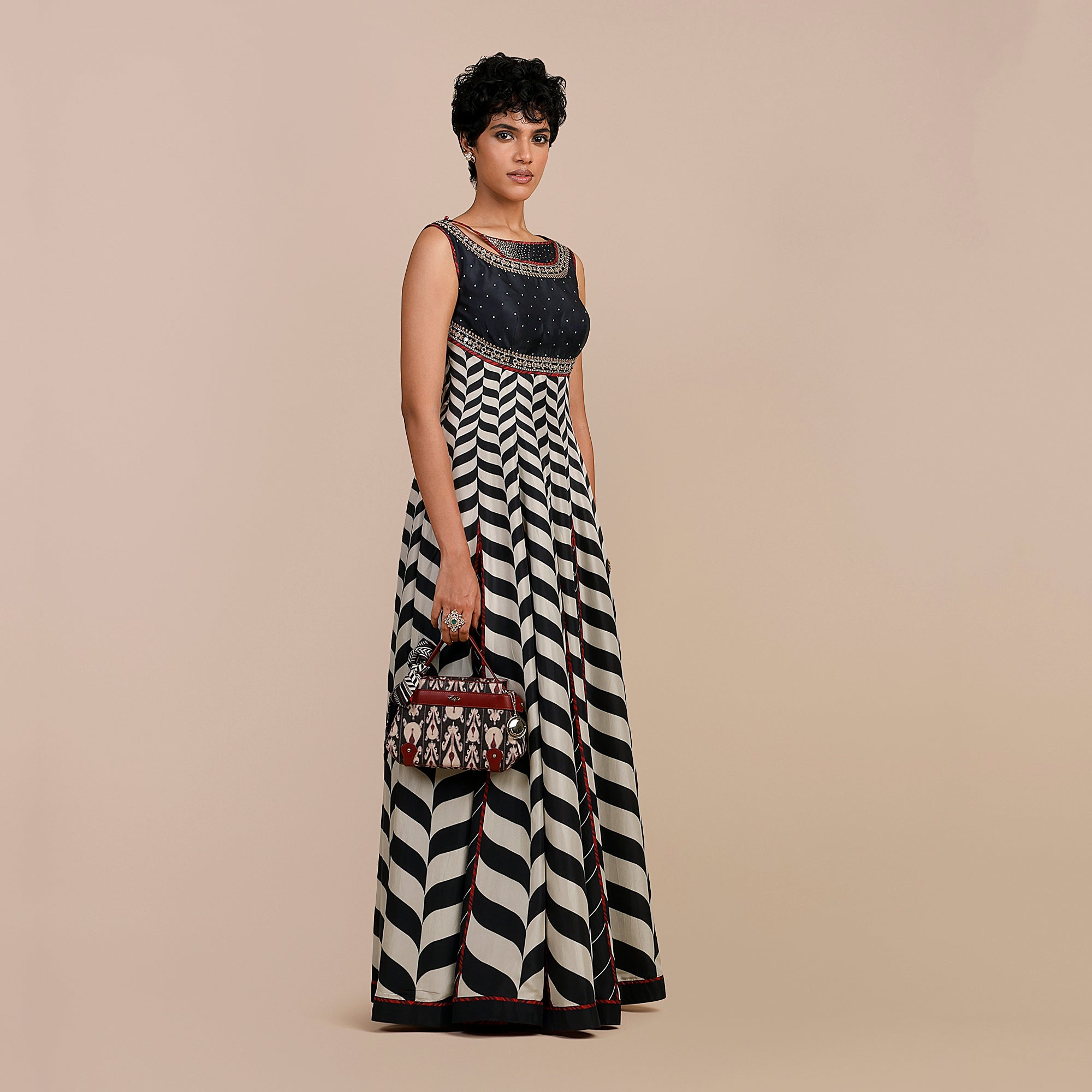 Midnight Blue Chevron Anarkali | SATT