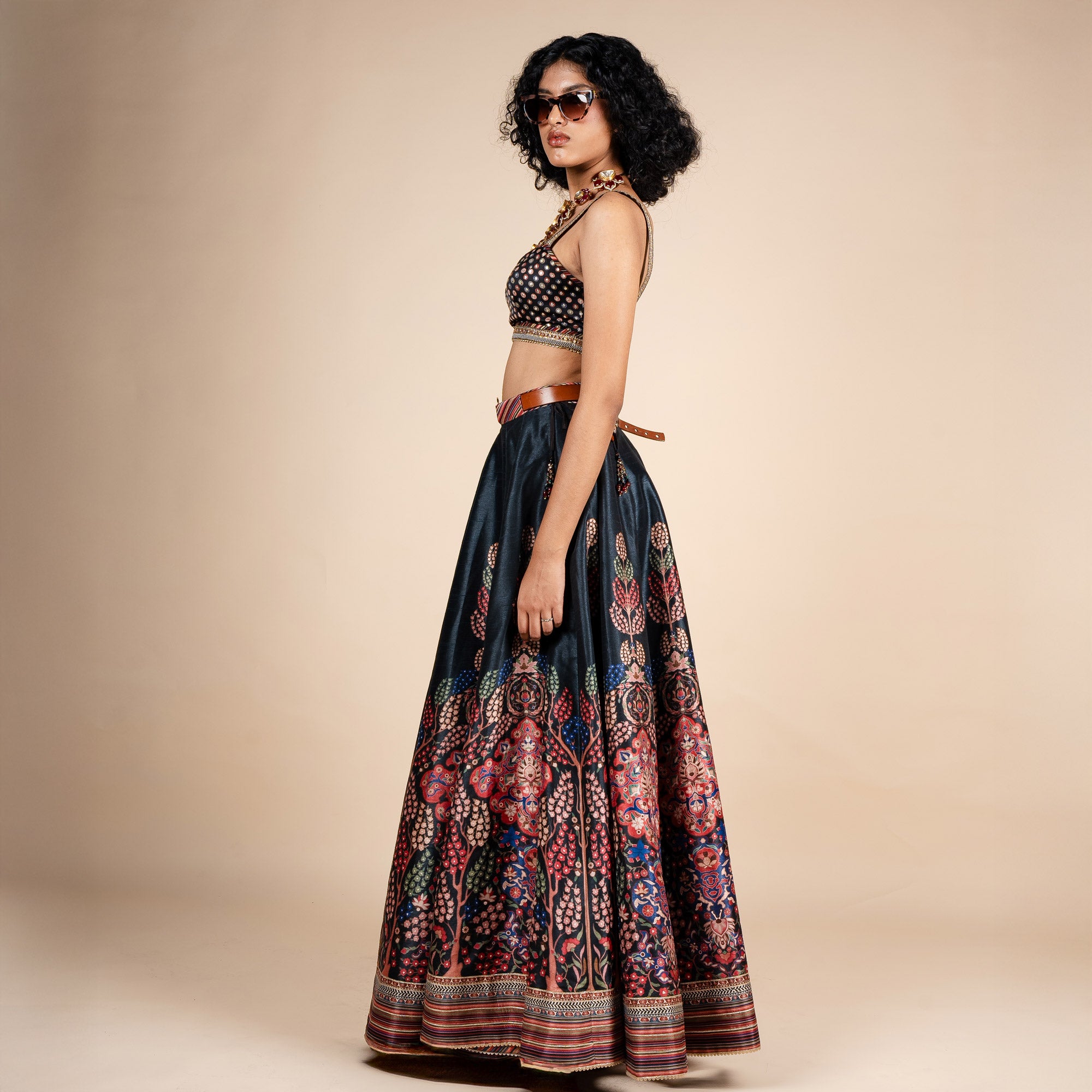 Midnight Blue Floral Print Skirt Set | PANJ