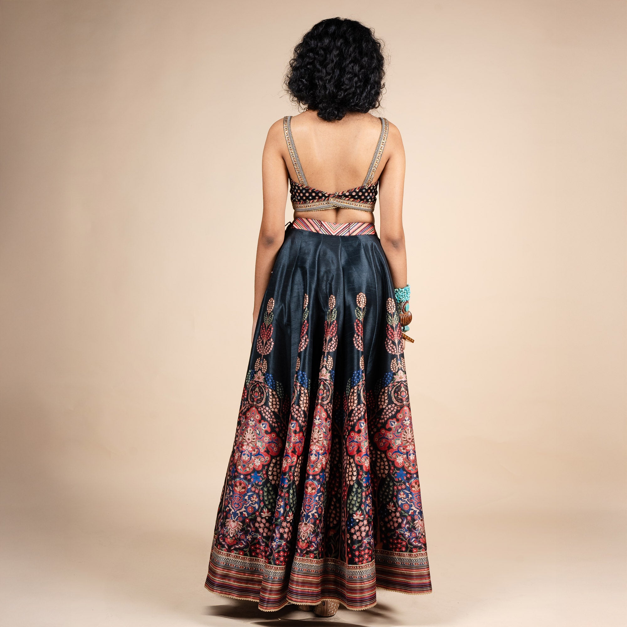 Midnight Blue Floral Print Skirt Set | PANJ