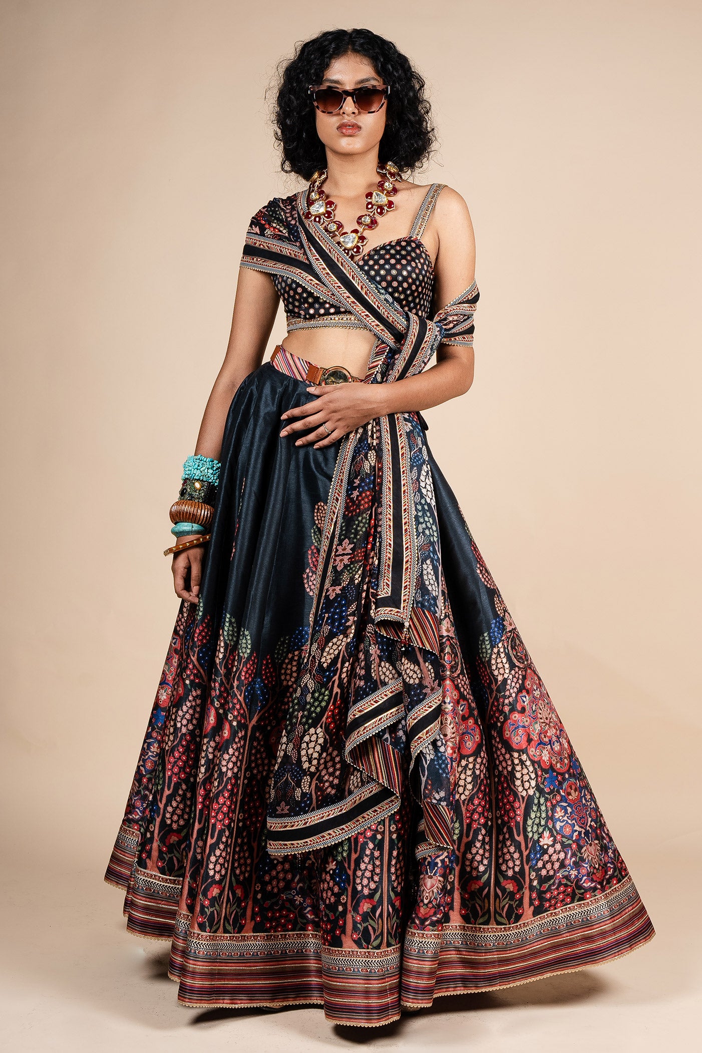 Midnight Blue Floral Print Skirt Set | PANJ