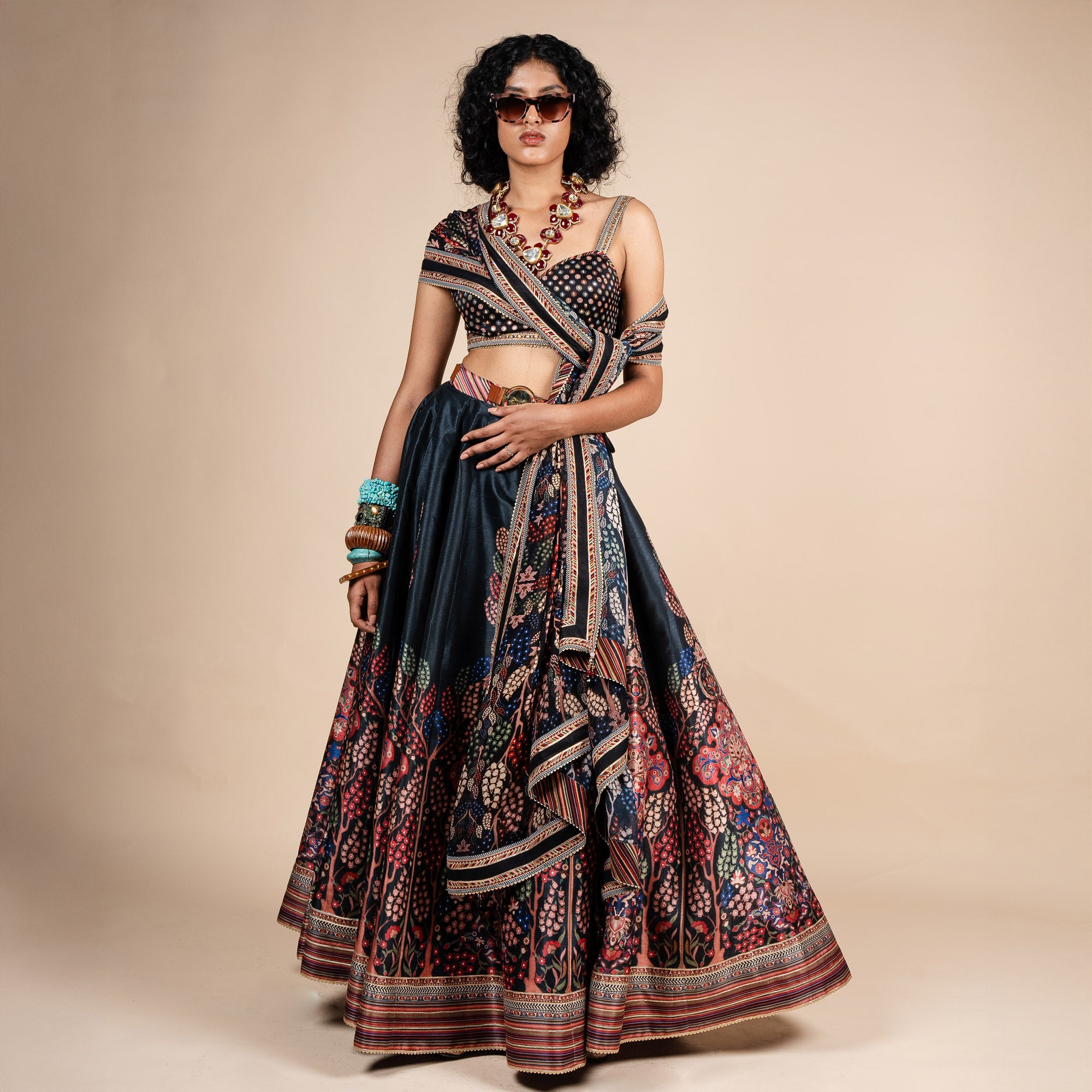 Midnight Blue Floral Print Skirt Set | PANJ