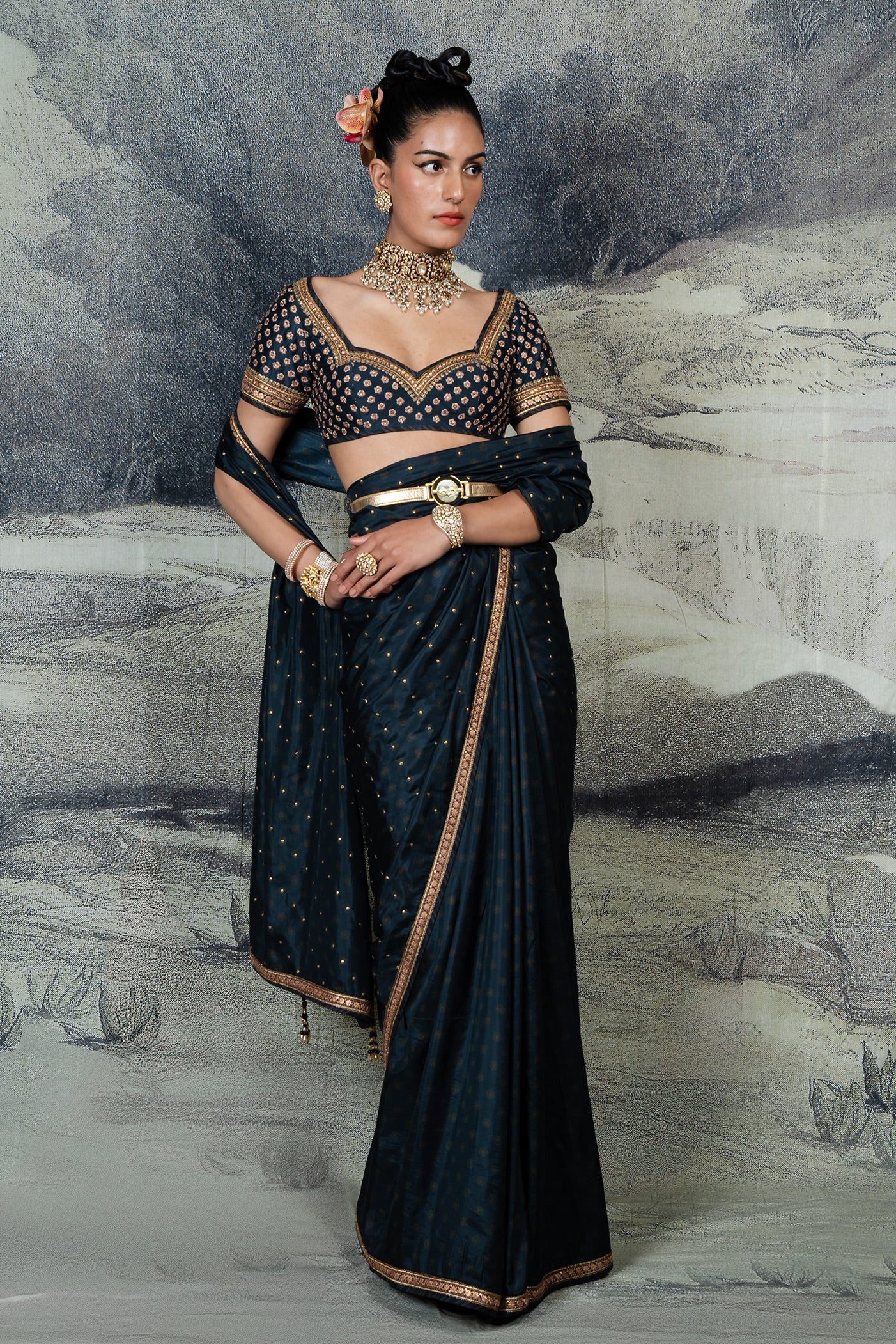 Midnight Blue Saree Set | BARODA