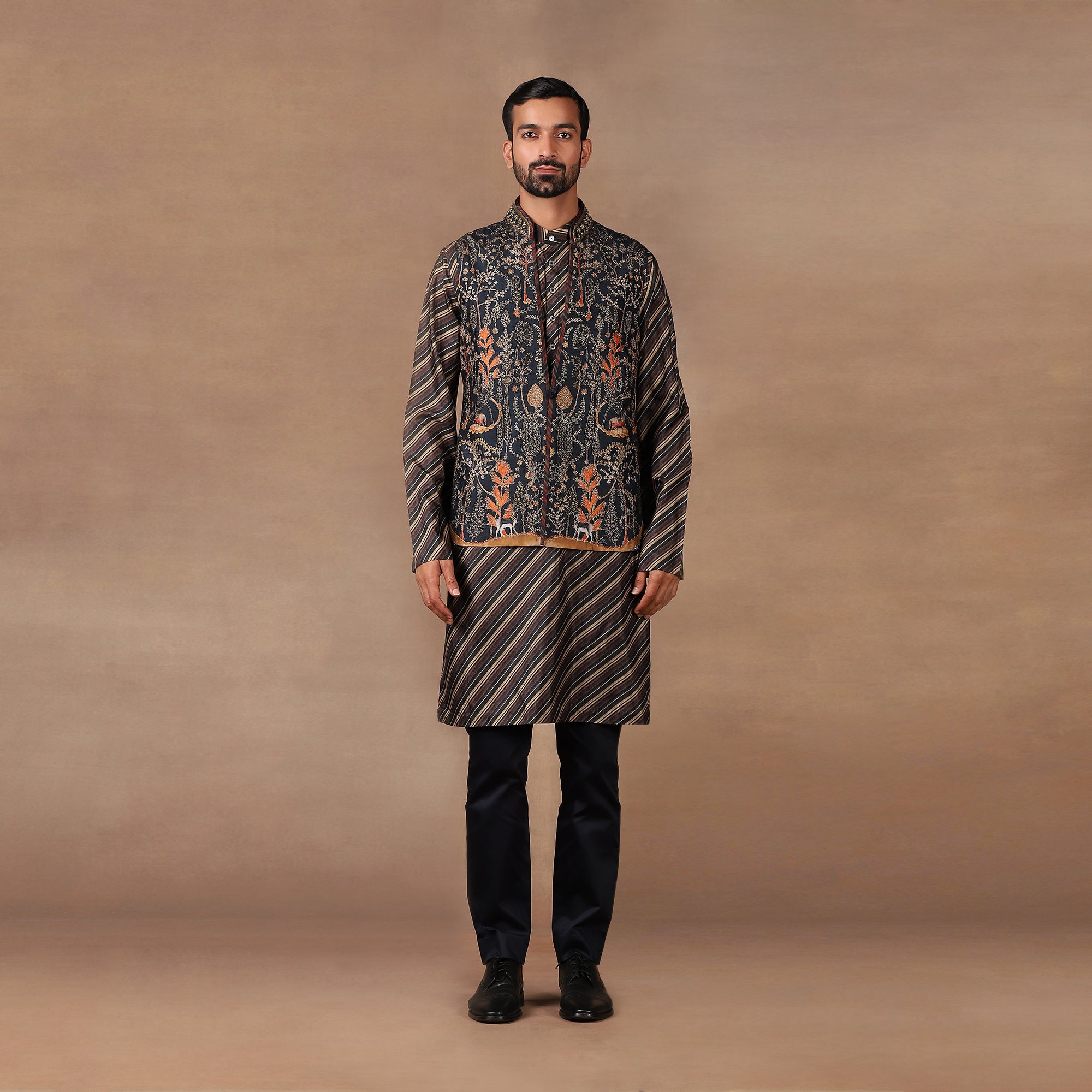 Midnight Blue Nehru Jacket Set | MURAQQA