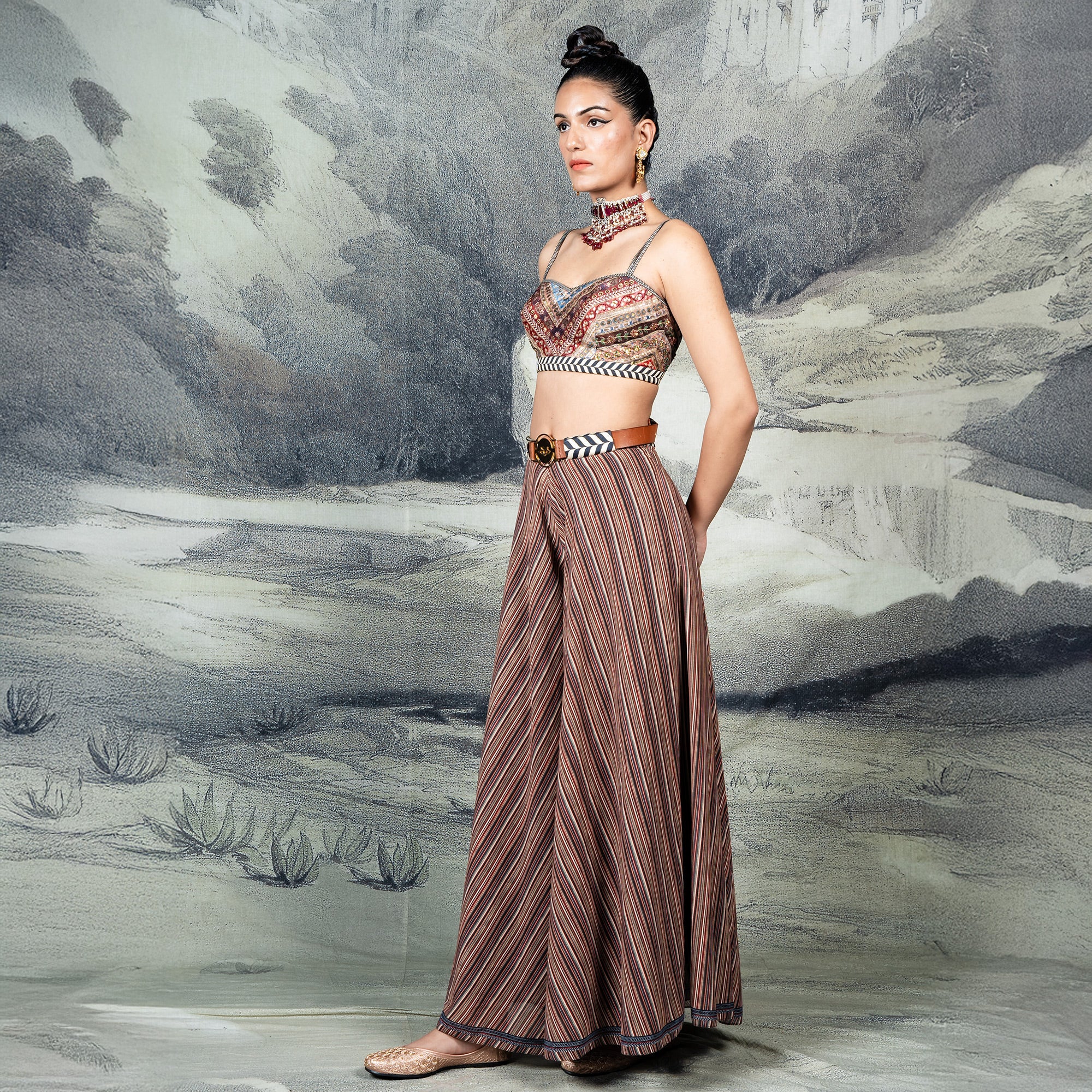 Multi-Hued Striped Sharara Set | CHAR