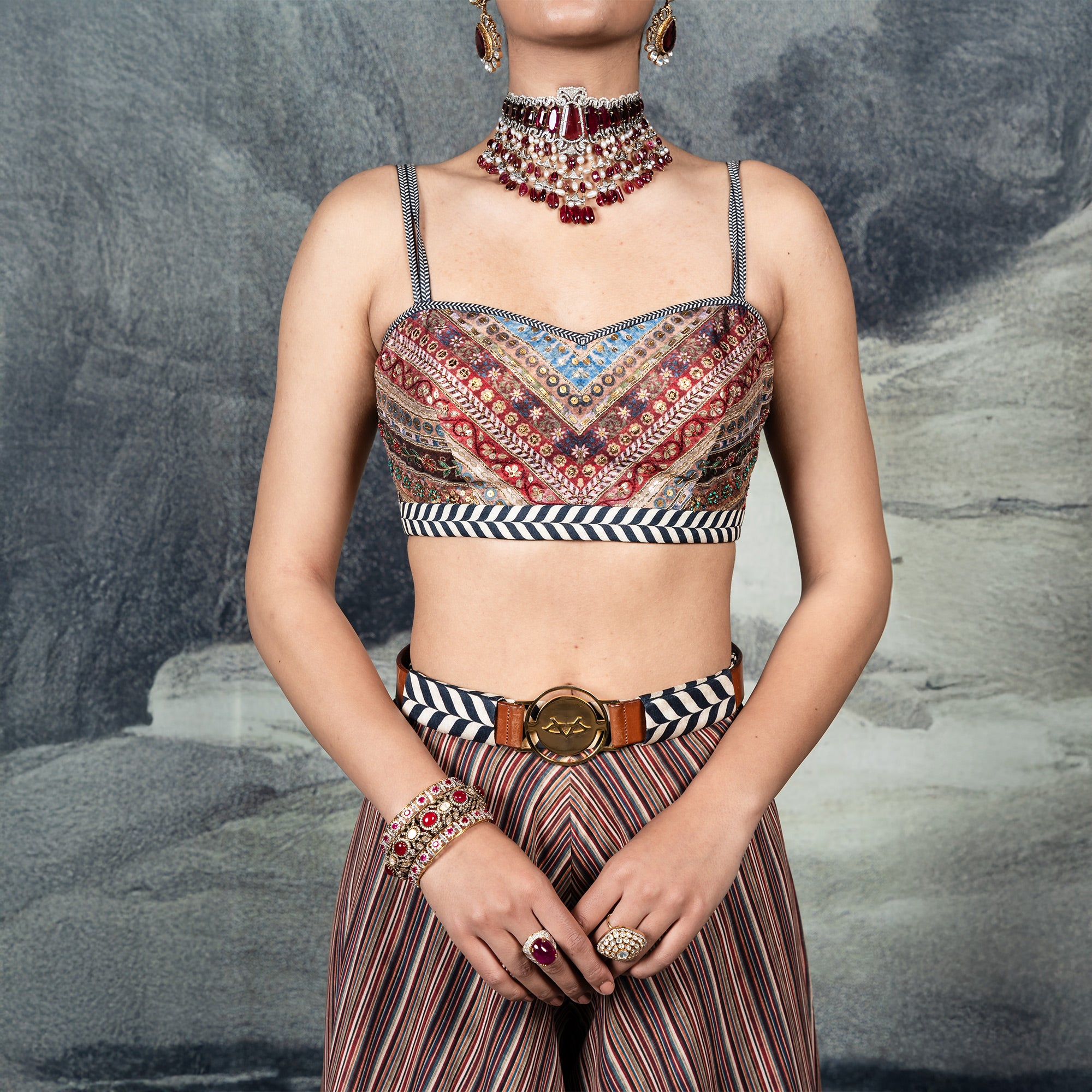 Multi-Hued Striped Sharara Set | CHAR