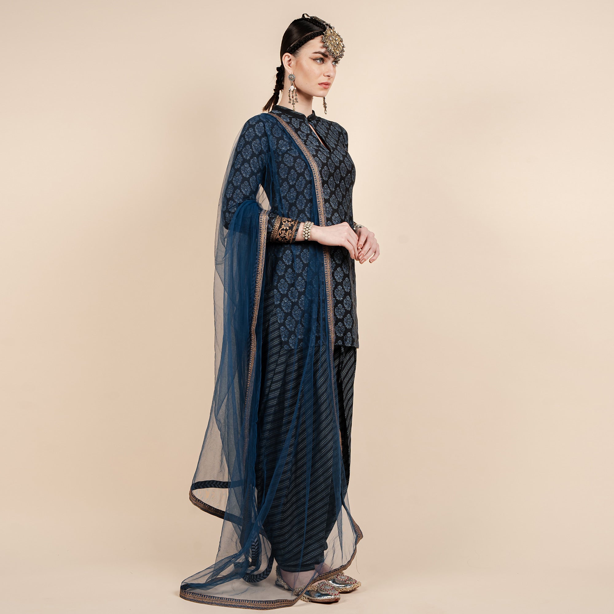 Navy Blue Net Stole | CHAR