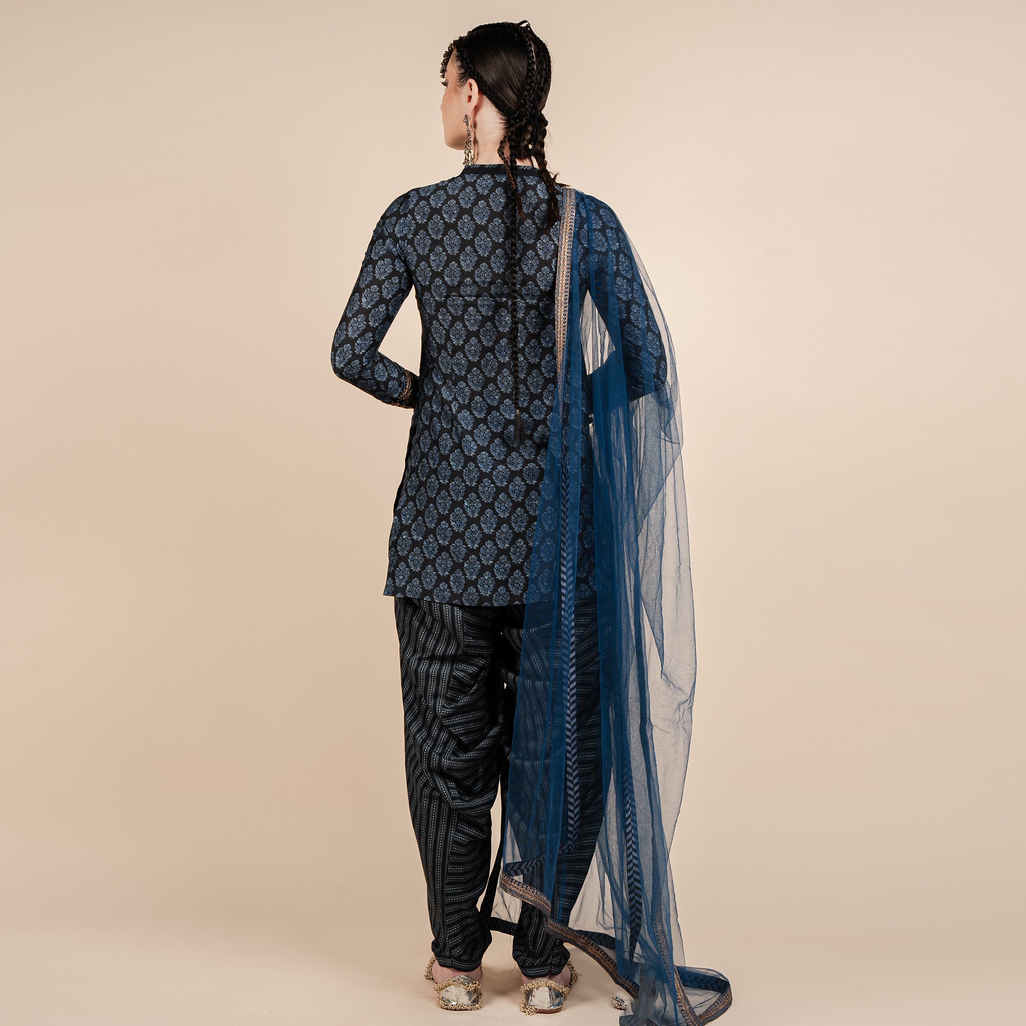 Navy Blue Net Stole | CHAR