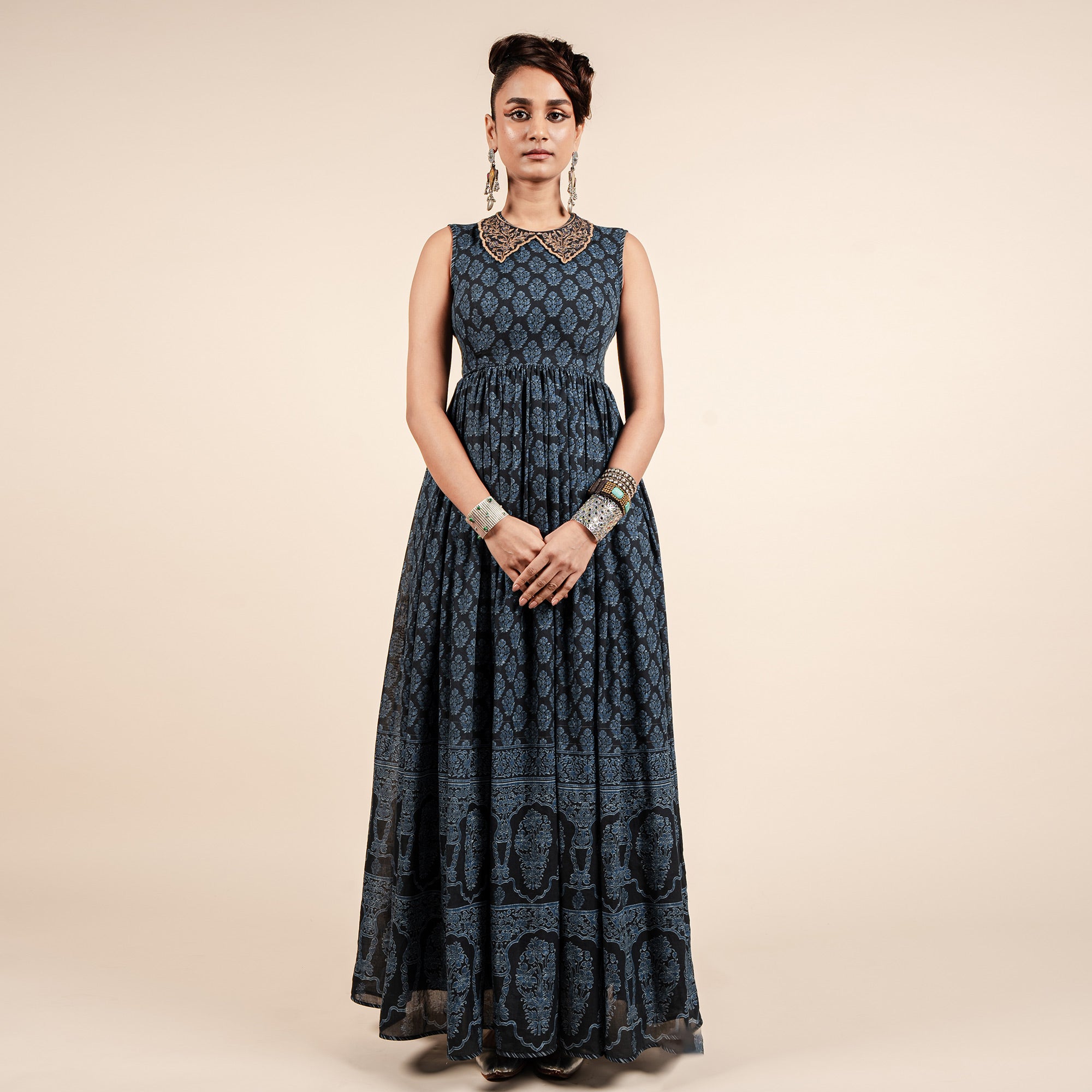 Navy Blue Printed Anarkali | CHAR