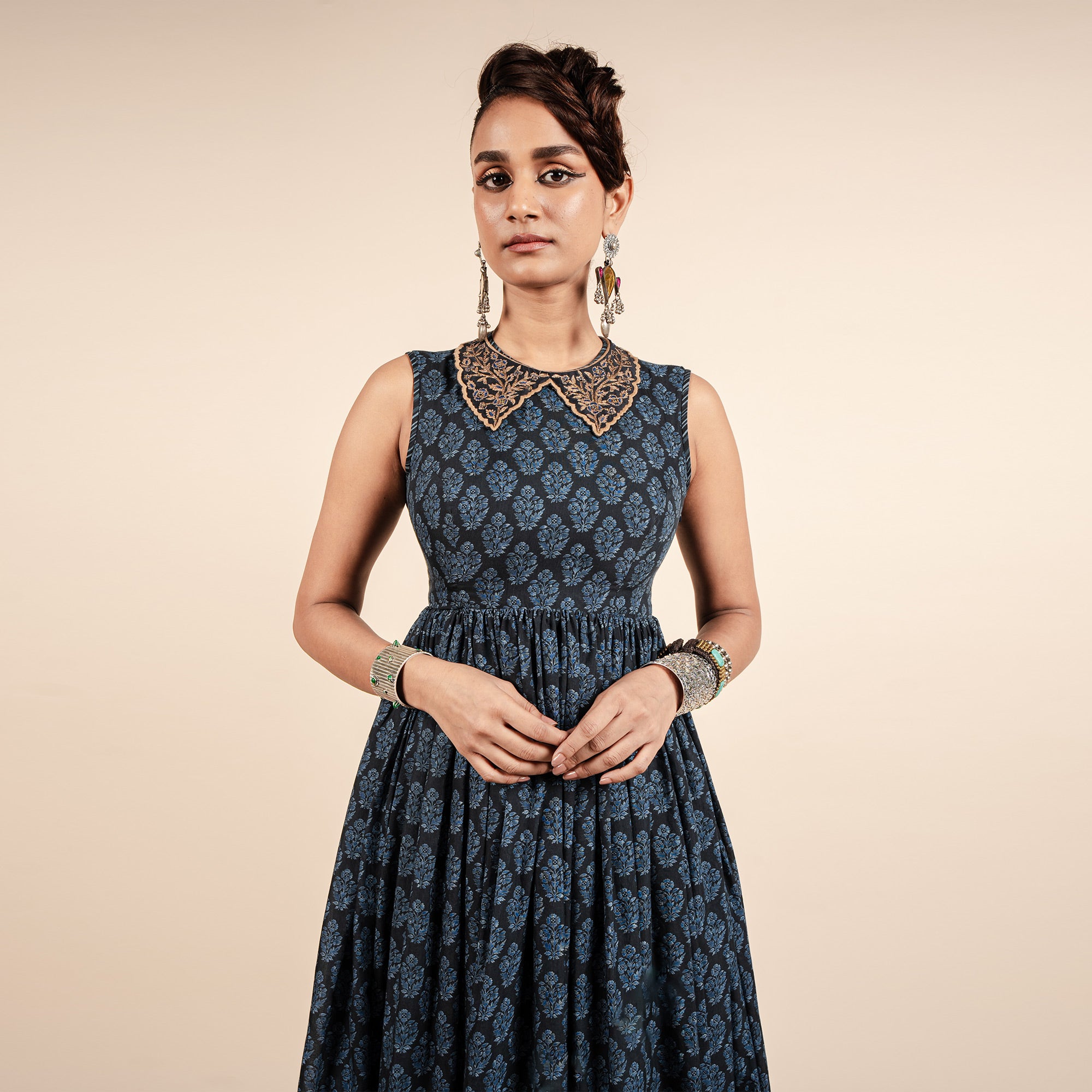 Navy Blue Printed Anarkali | CHAR