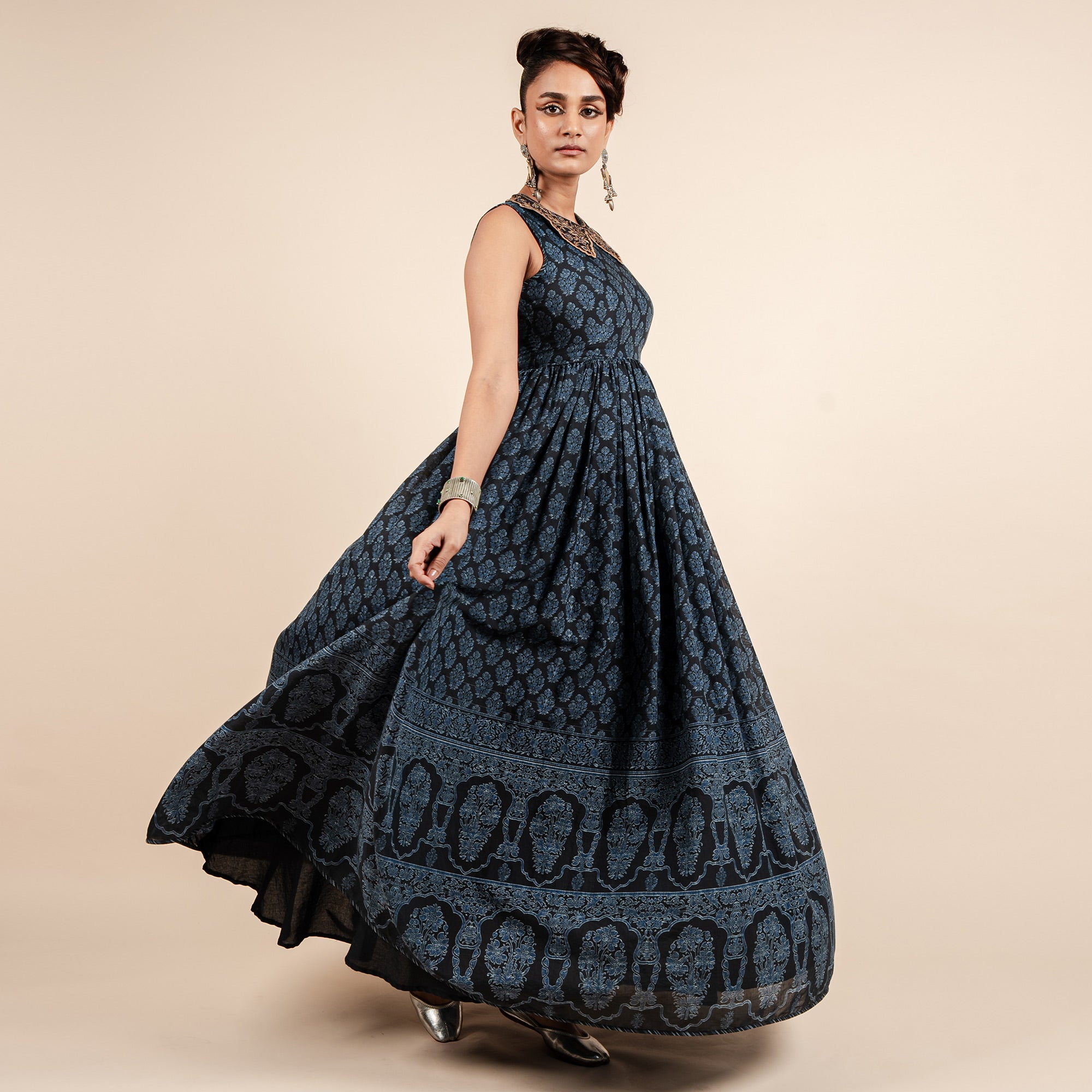 Navy Blue Printed Anarkali | CHAR