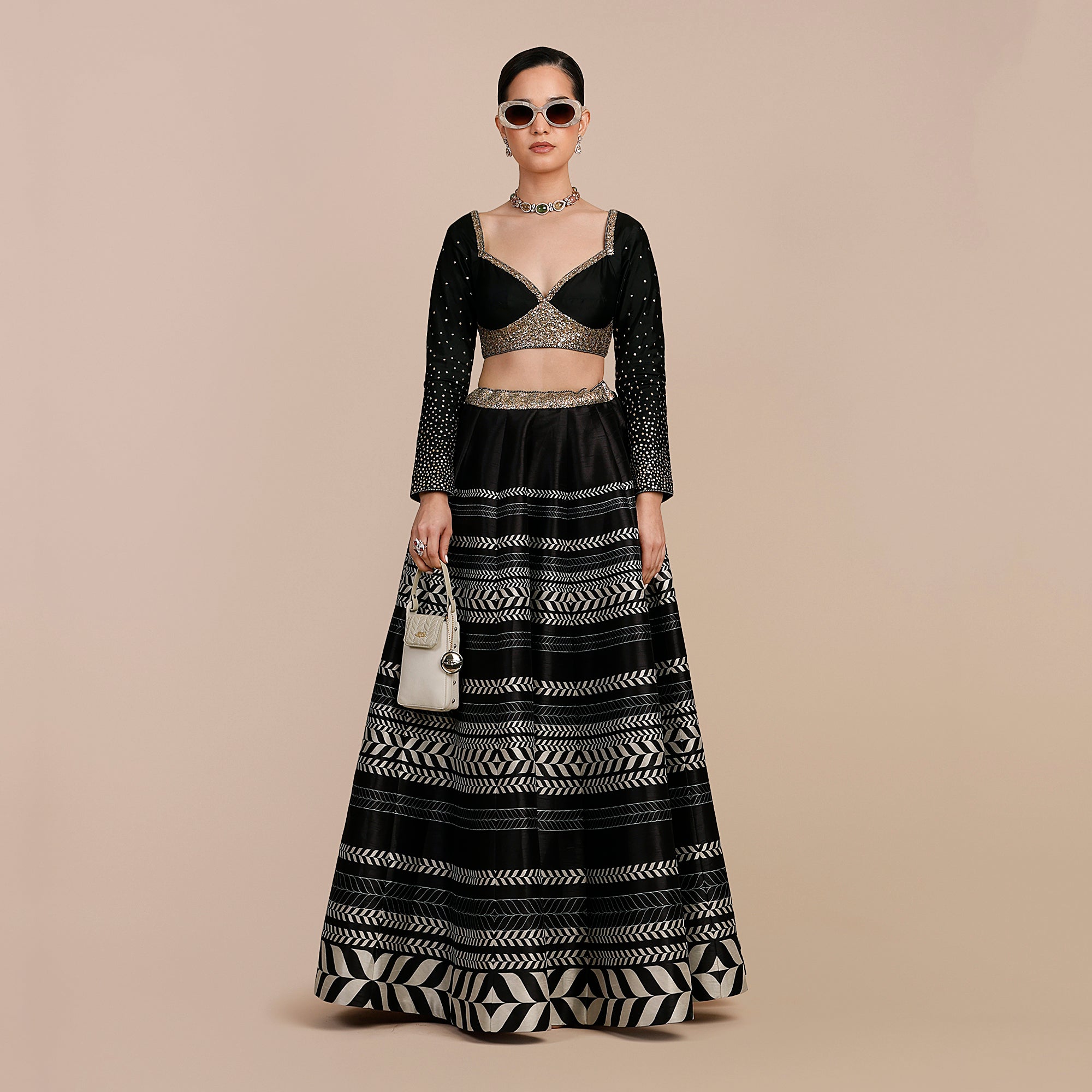Noir Black Chevron Skirt Set | SATT