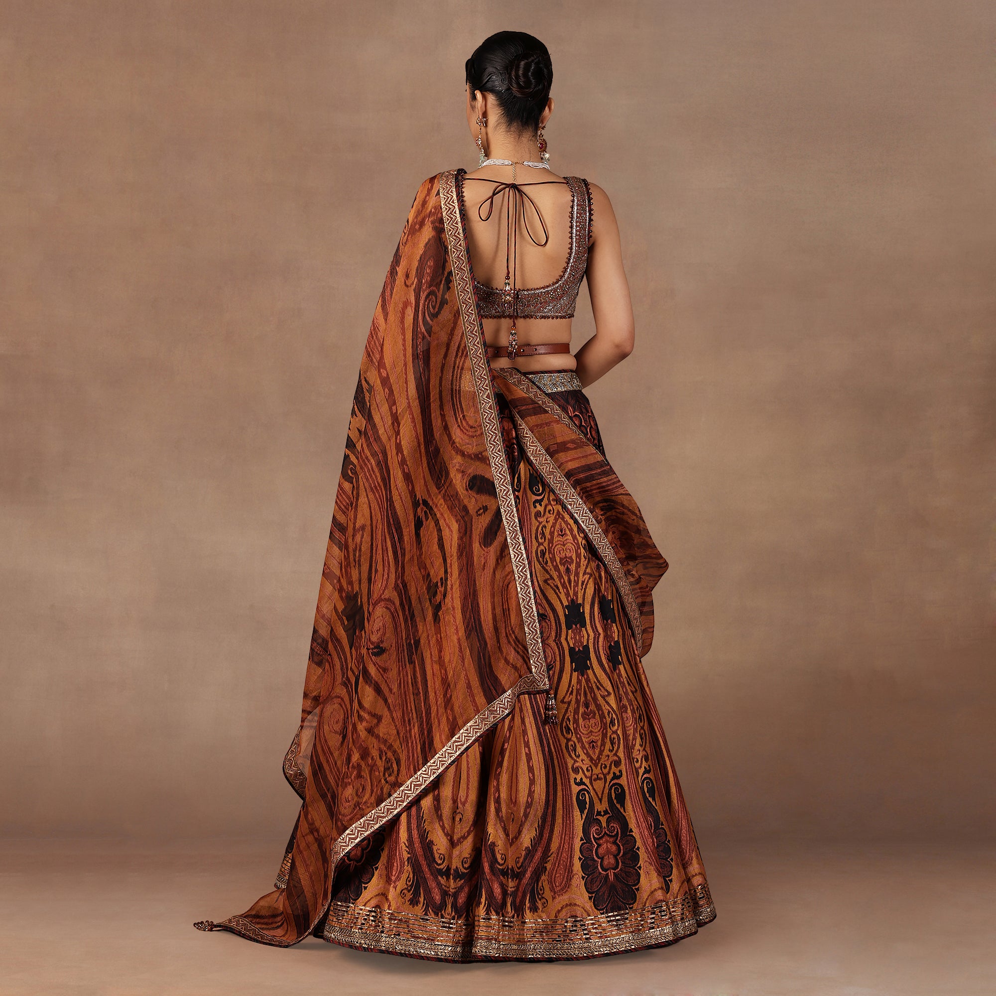 Ochre Mustard Jamawar Skirt Set | EAST