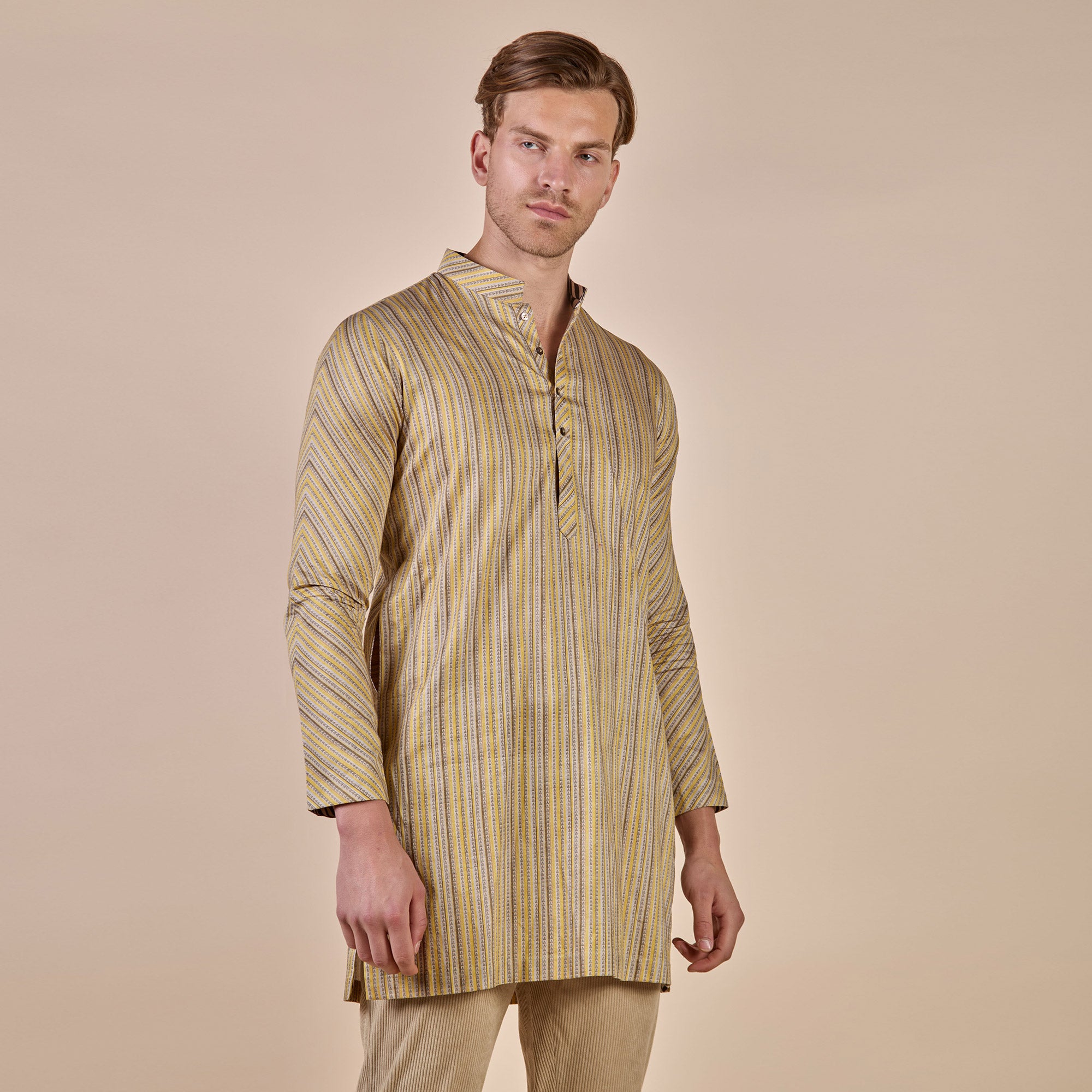 Olive Yellow Striped Kurta | CHHĒ