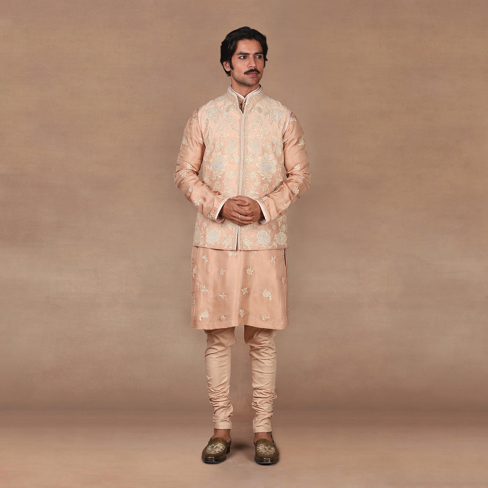 Peach Dust Nehru Jacket Set | MURAQQA