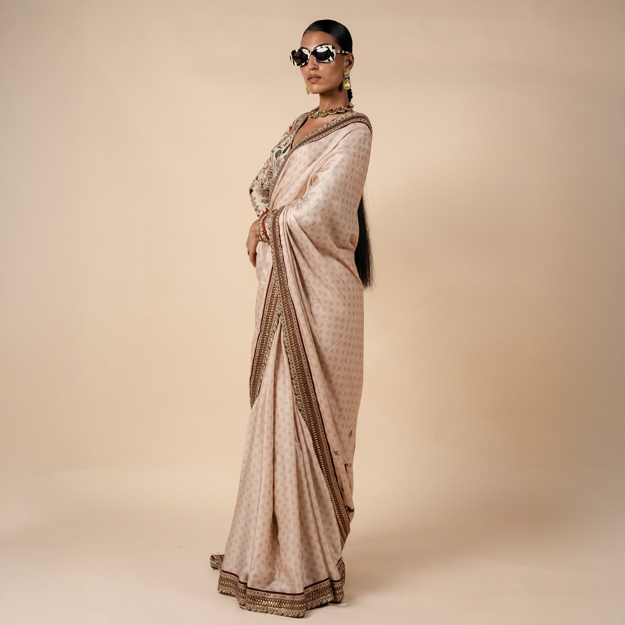 Powder Pink Saree Set | PANJ