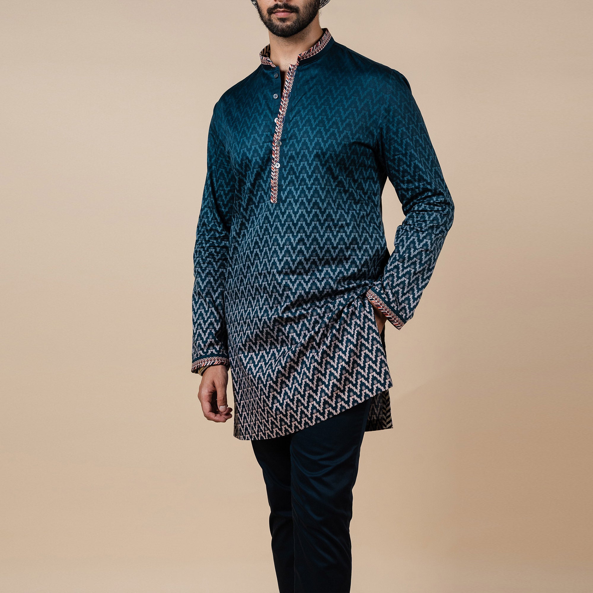 Prussian Blue - Blush Nugrey Ombre Kurta | PANJ