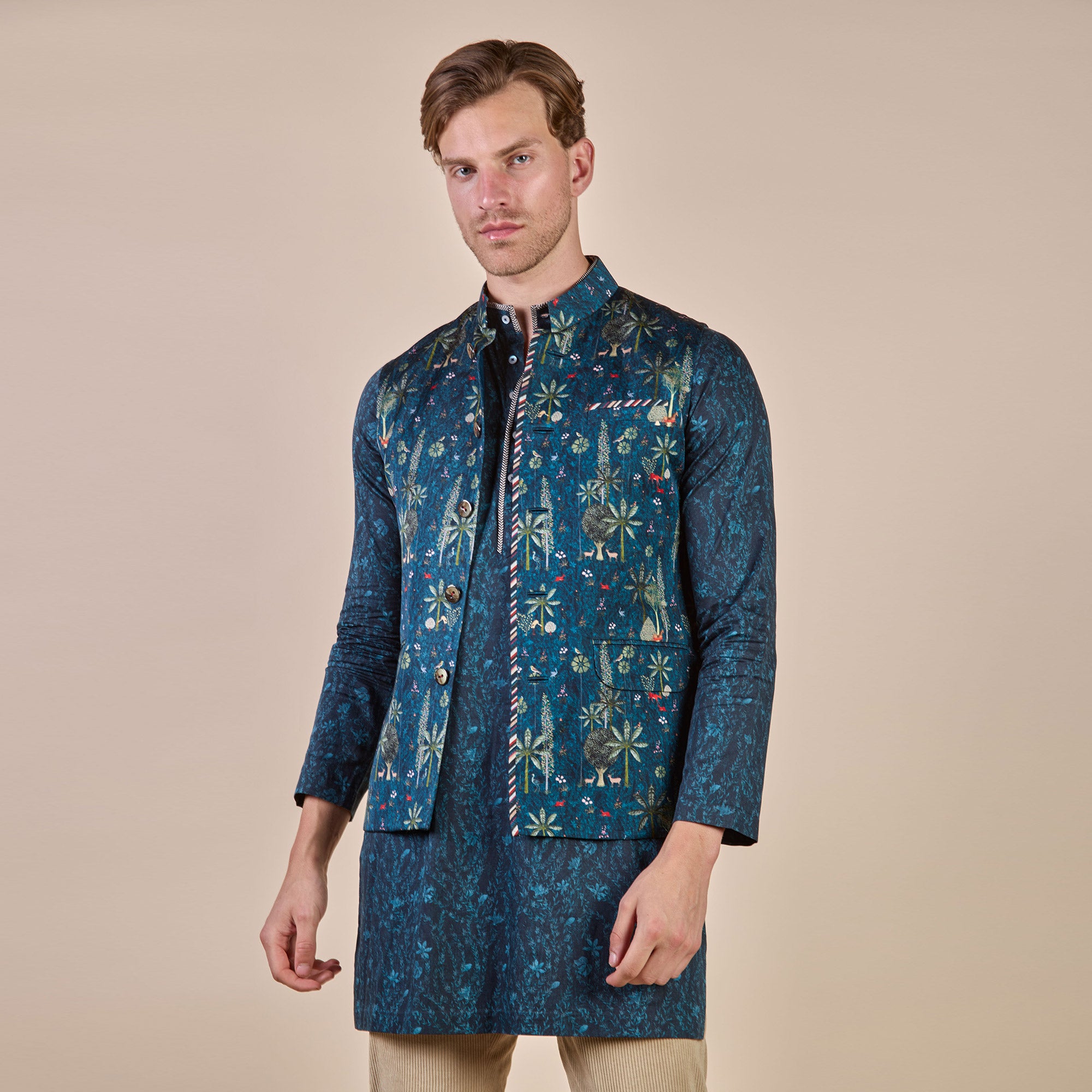 Prussian Blue Nehru Jacket | CHHĒ