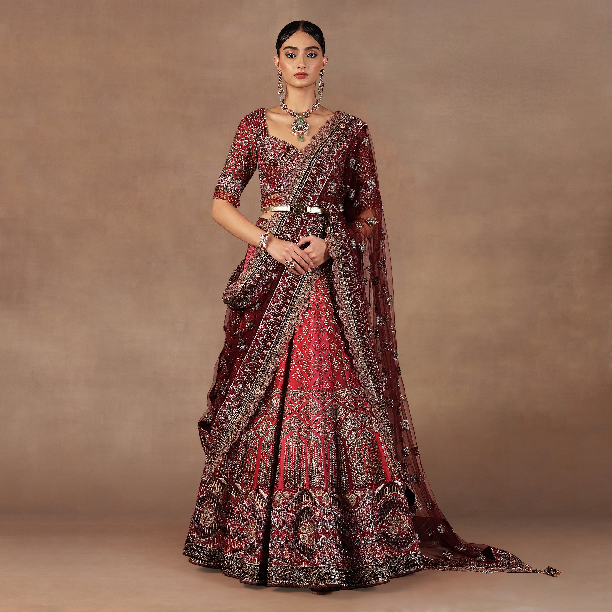 Red - Burgundy Ombre Lehenga Set | EAST