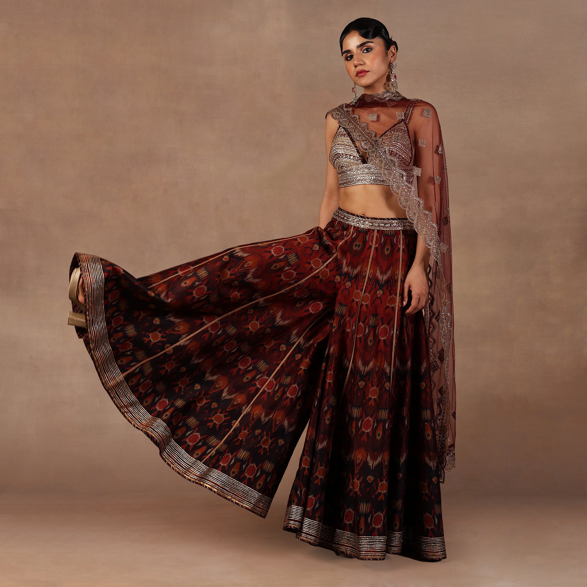 Red - Burgundy Ombre Sharara Set | EAST