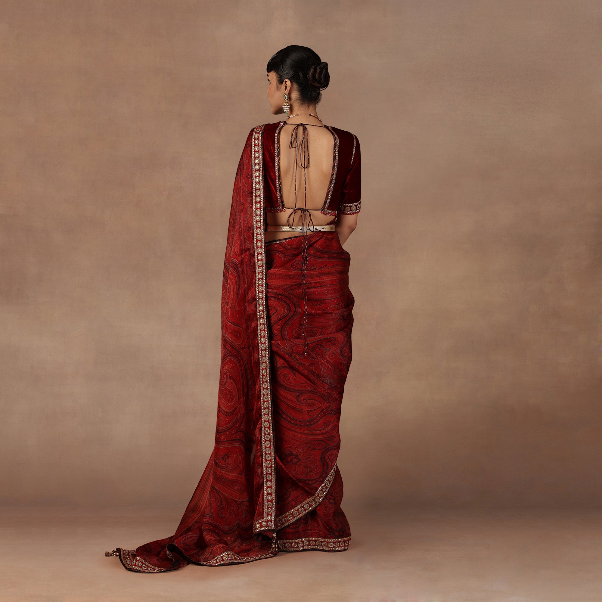 Red Jamawar Saree Set | EAST