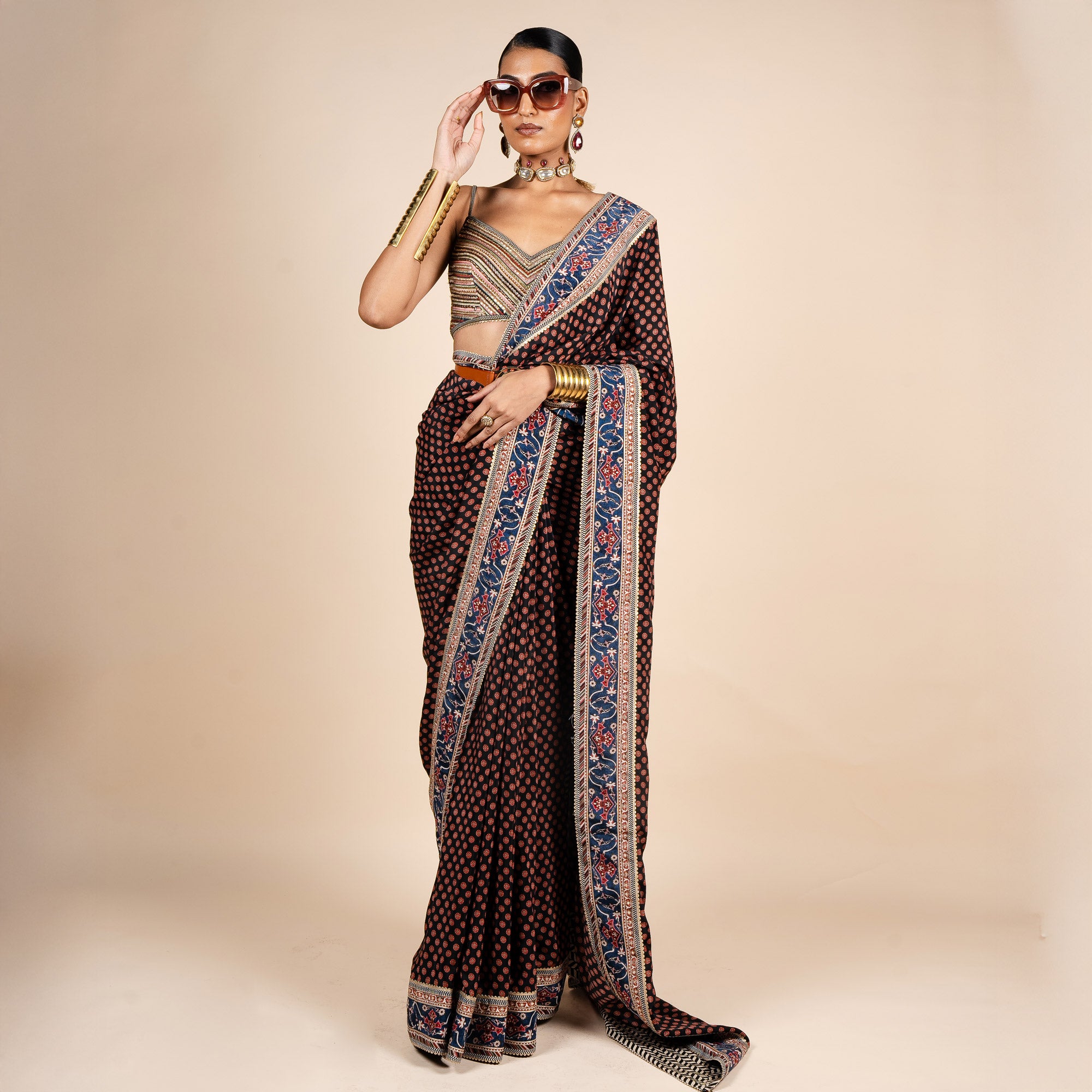 Rich Black Printed Saree Set | PANJ
