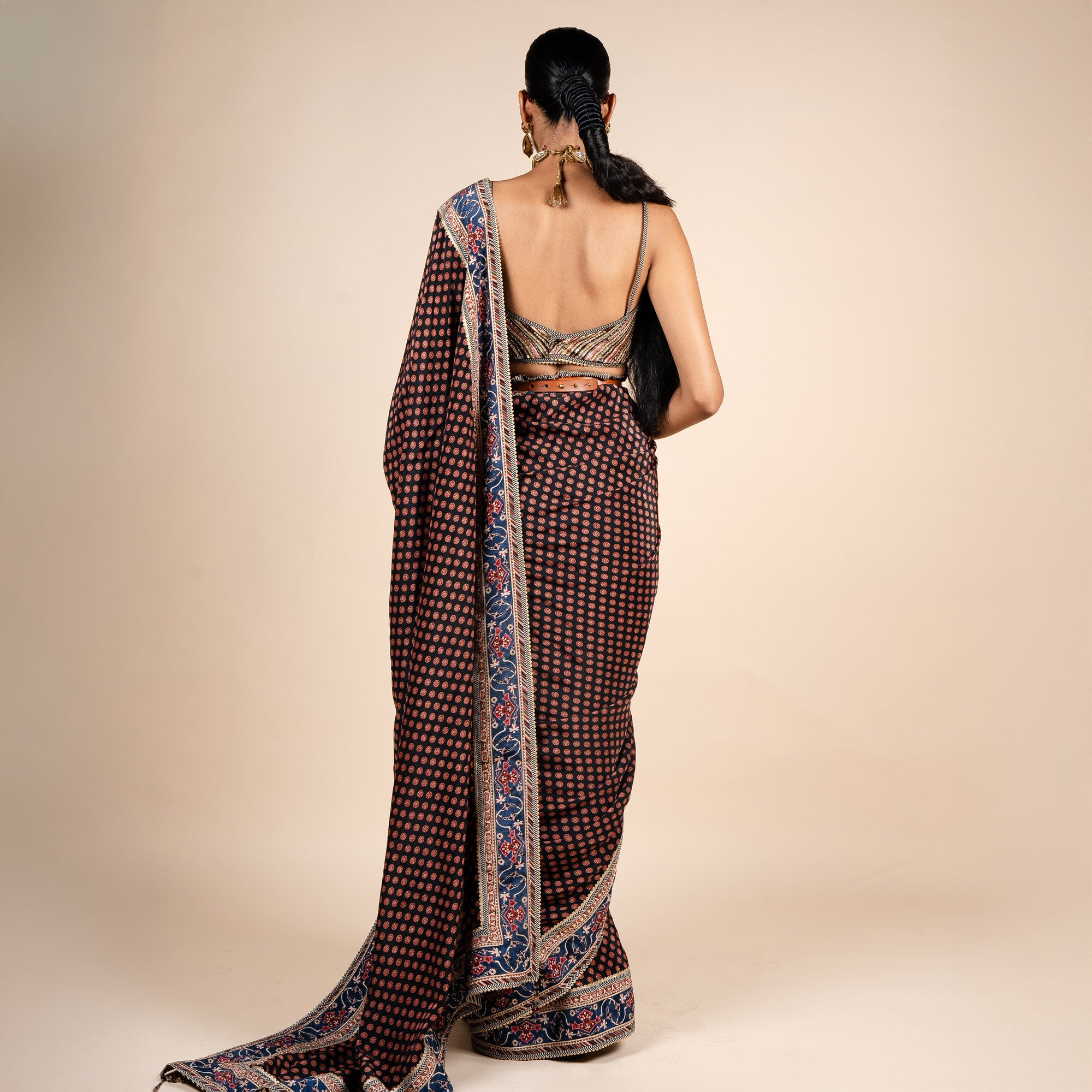 Rich Black Printed Saree Set | PANJ