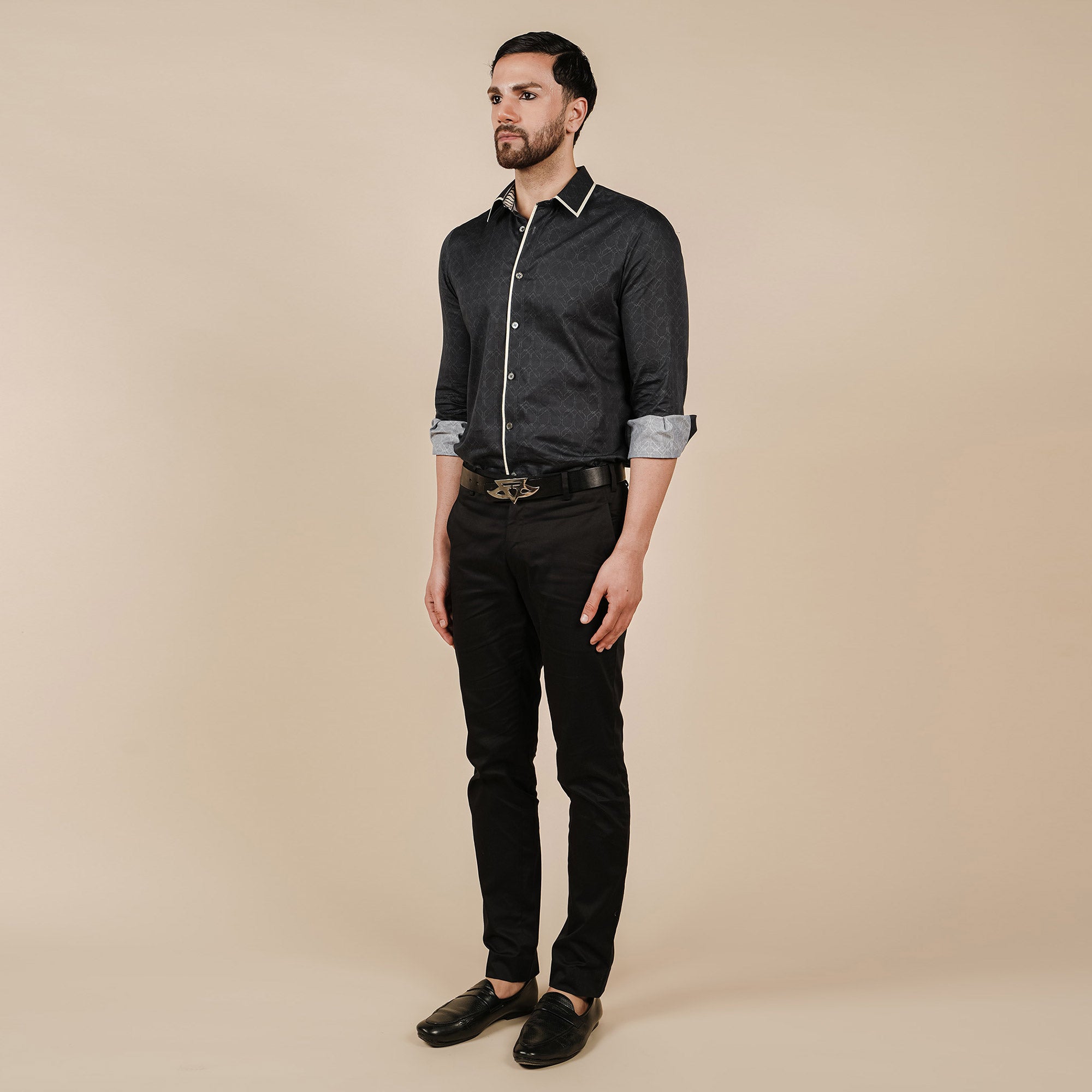 Rich Black Printed Shirt | CHAR