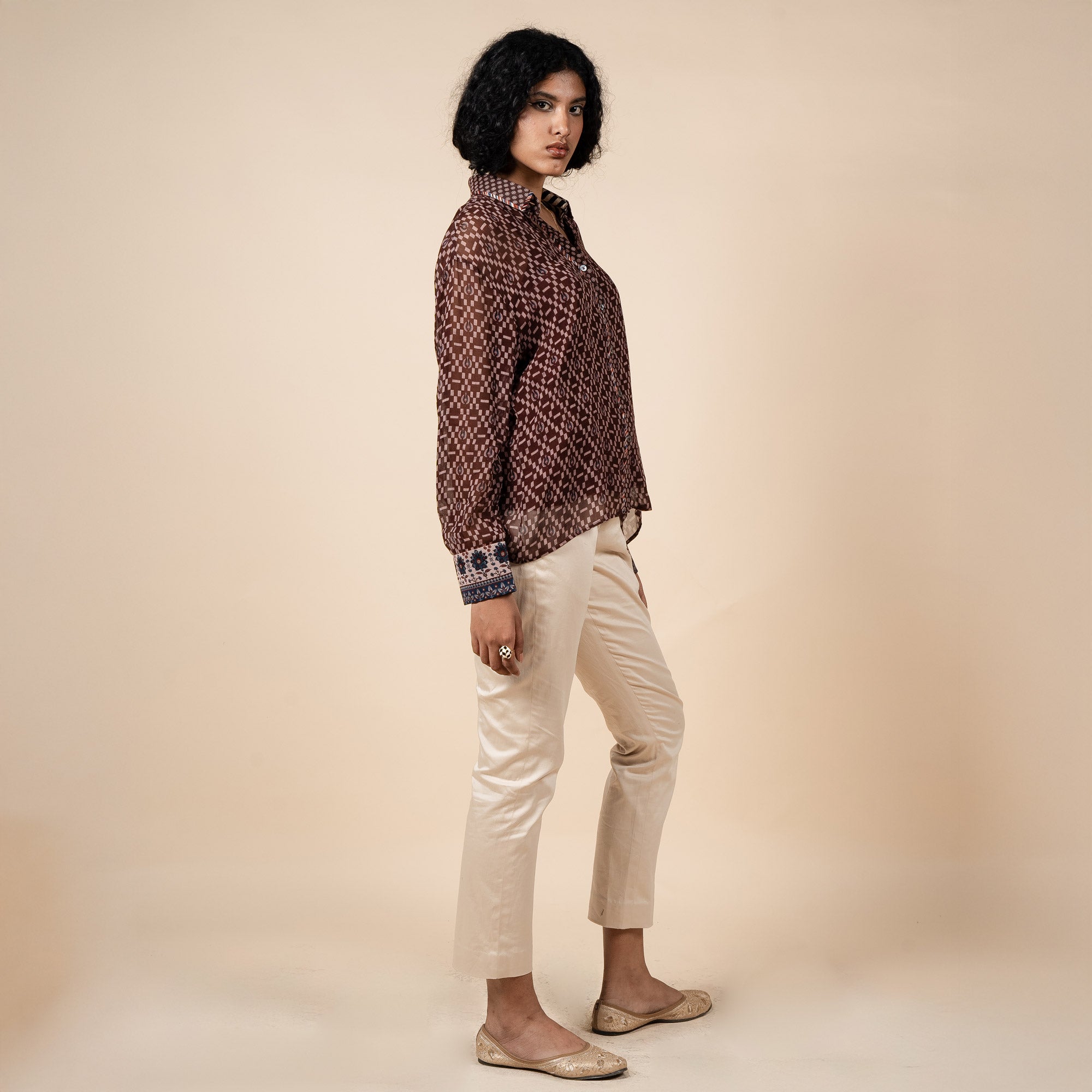 Rich Brown Printed Shirt | PANJ