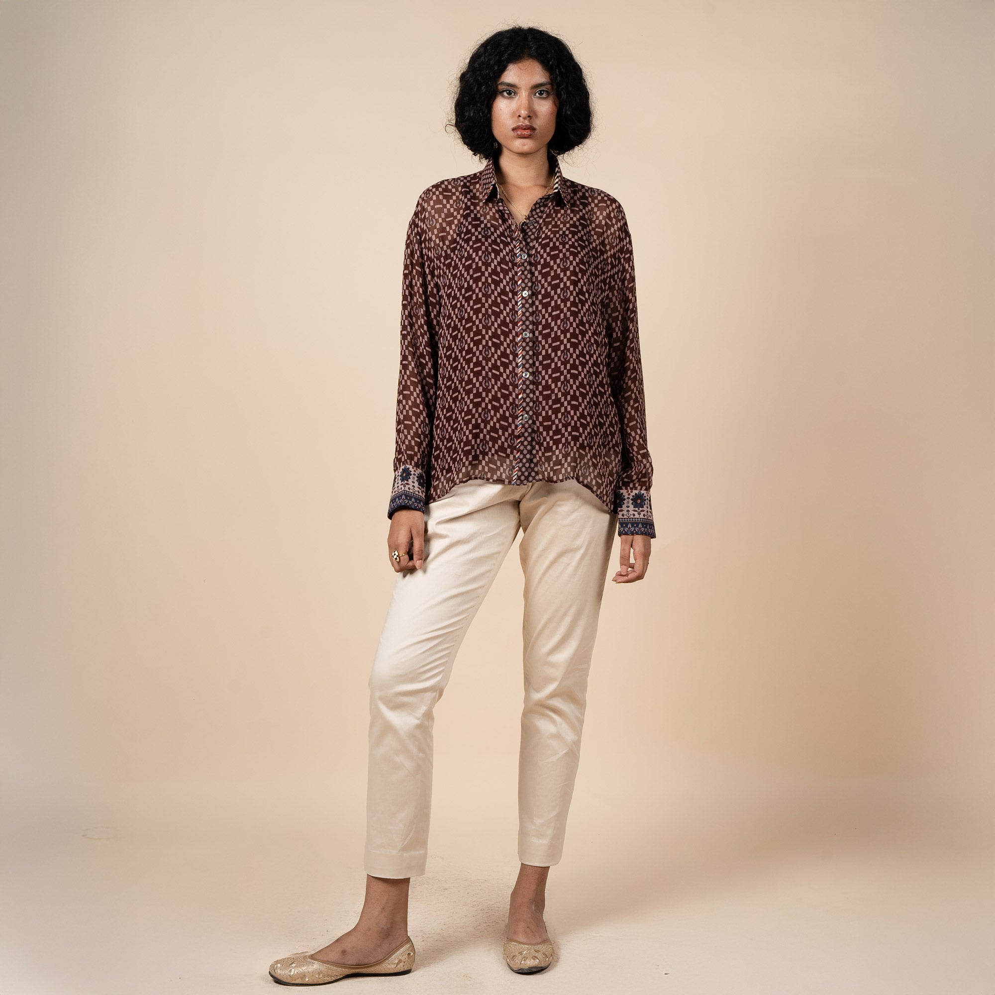 Rich Brown Printed Shirt | PANJ