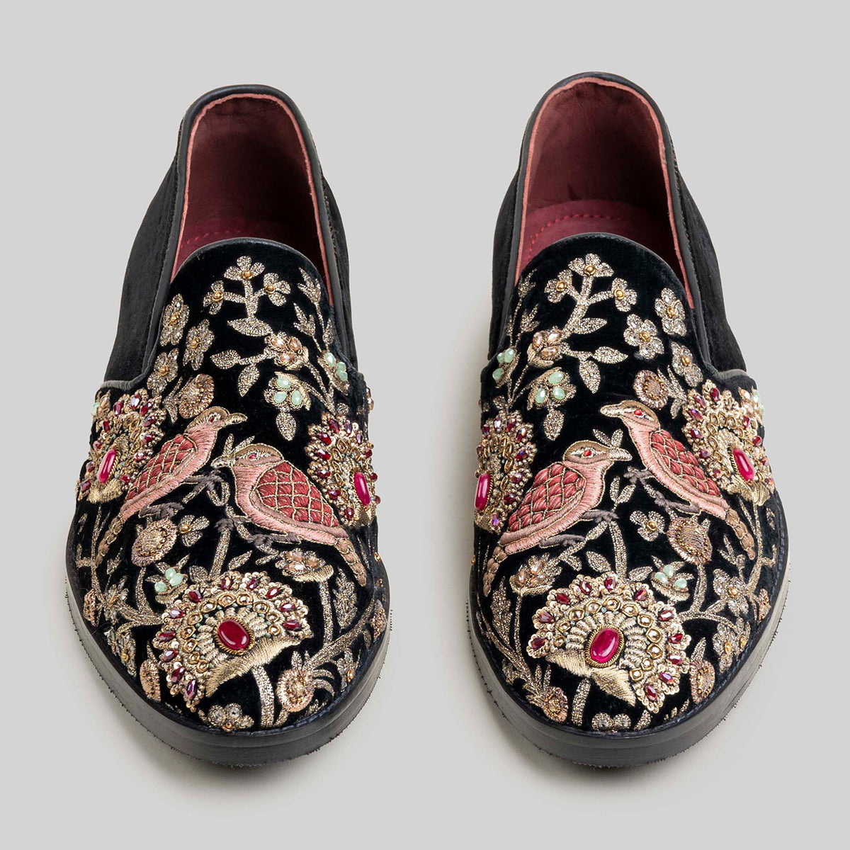 New Dolce & Gabbana Floral Embroidered Sequin Velvet Loafers Red Gold Luxury 7 DOLCE & GABBANA Shoes Black Velvet Gold Crown Mens Loafers  main image 4