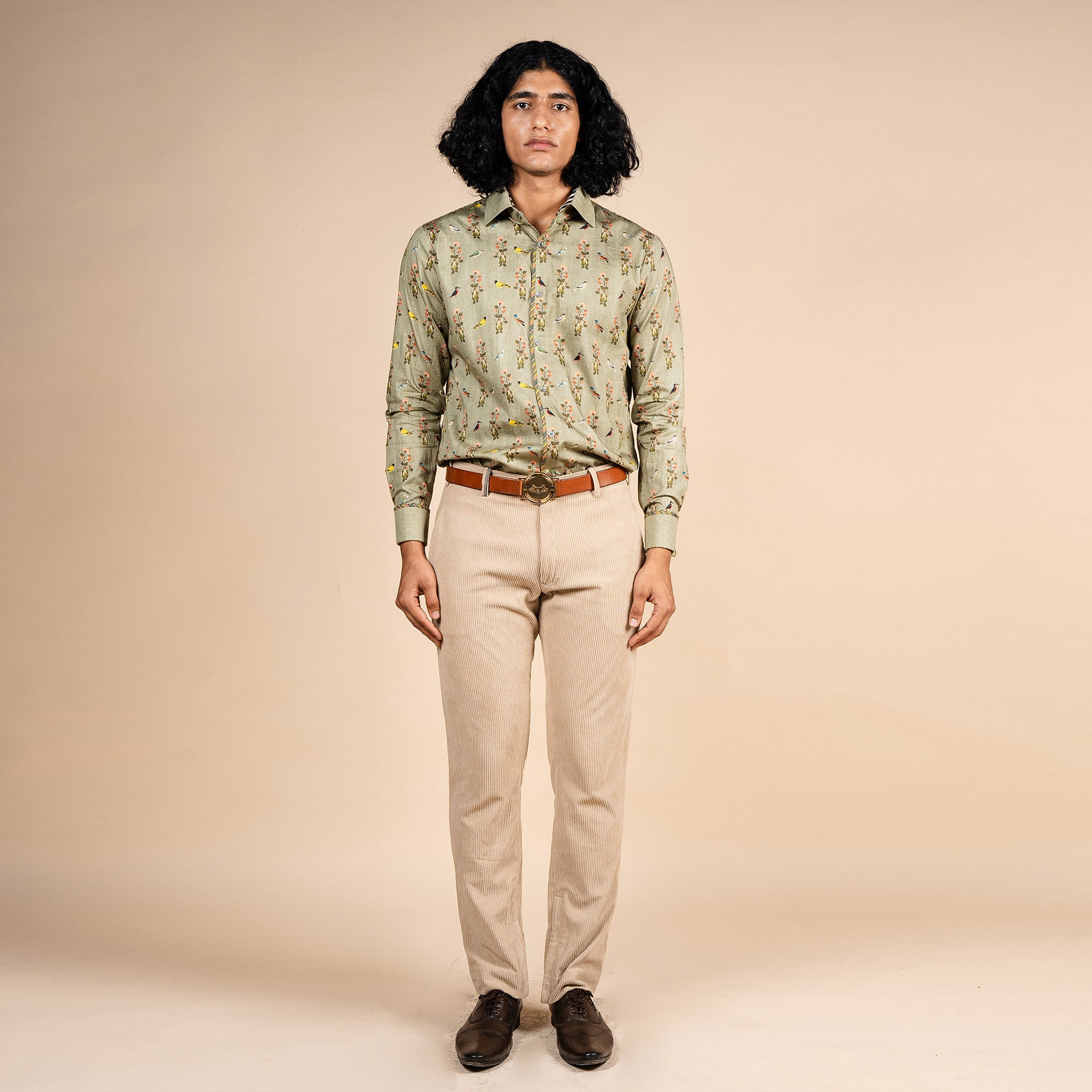 Sage Green Flora Printed Shirt | PANJ