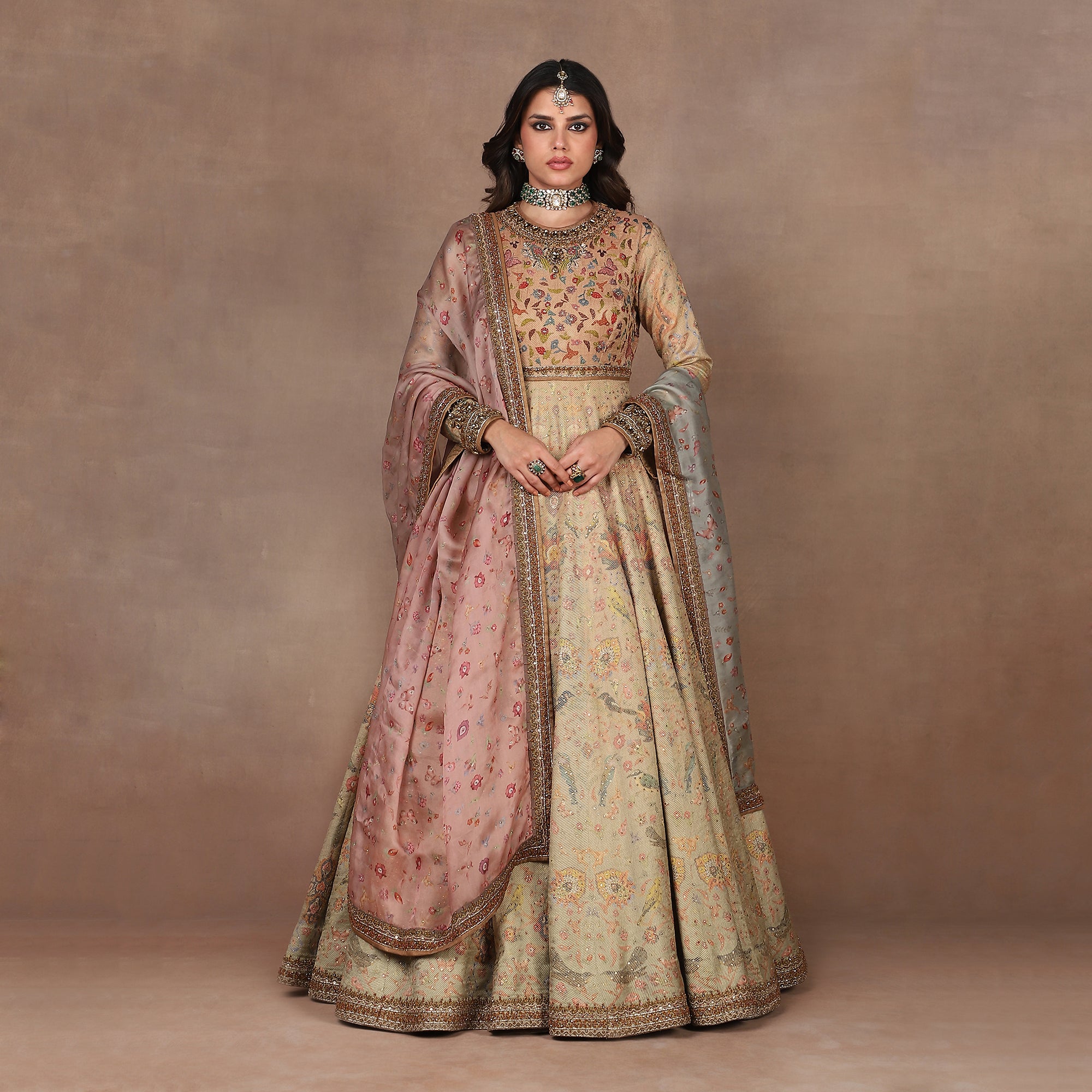Sage Green - Peach Anarkali Set | MURAQQA