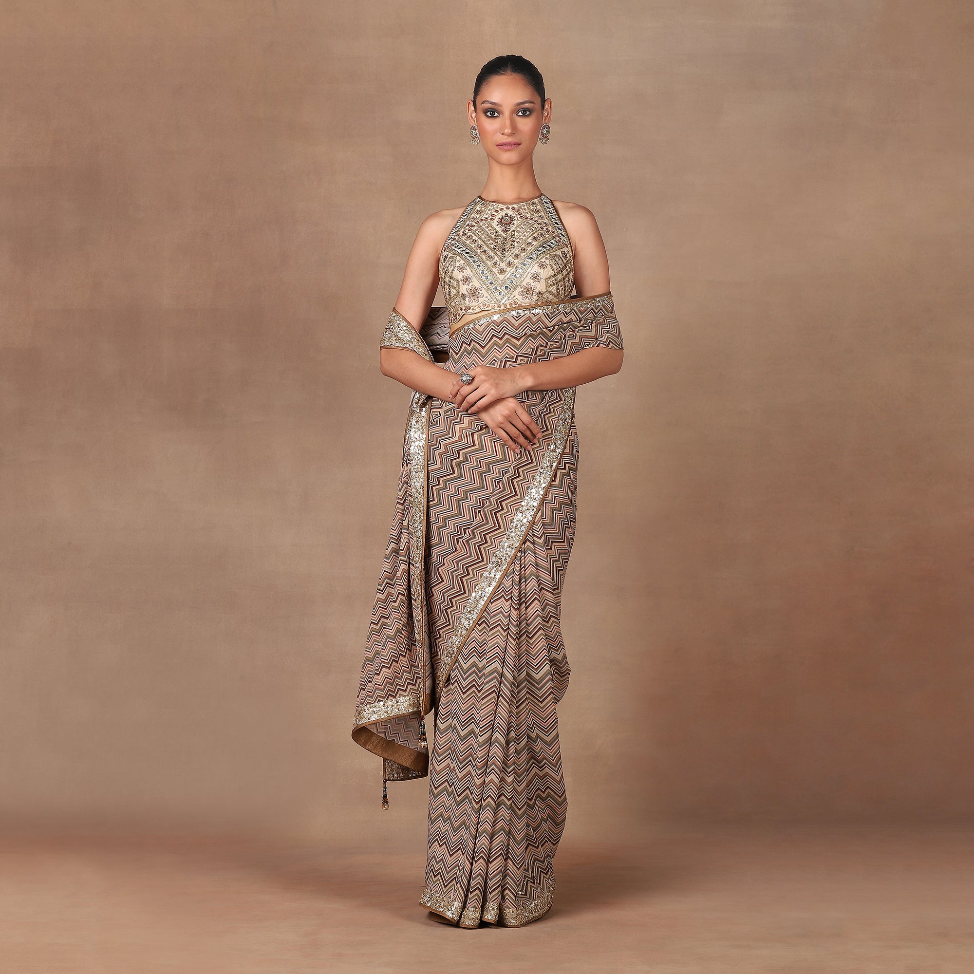 Soft Pink - Ivory Saree Set | MURAQQA