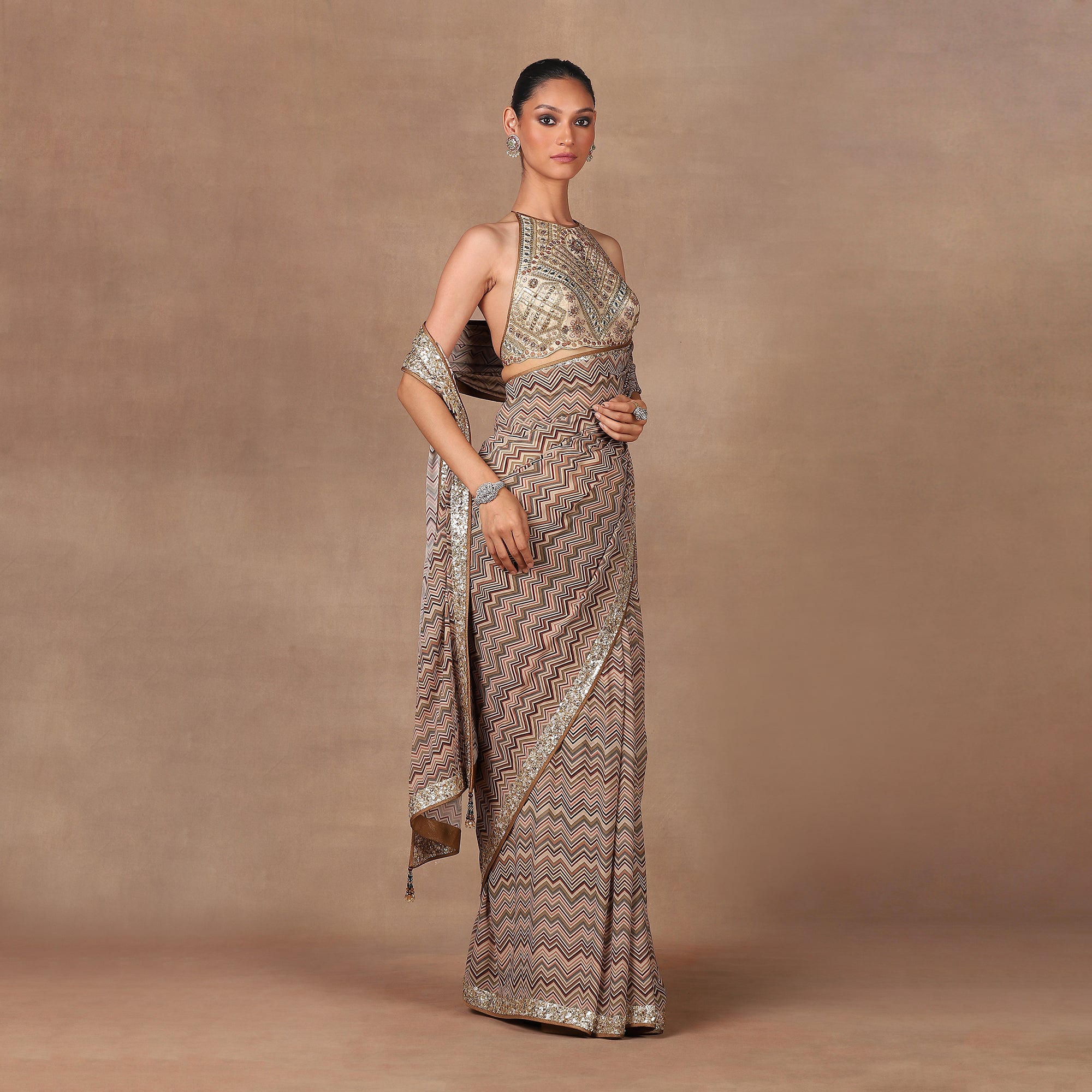 Soft Pink - Ivory Saree Set | MURAQQA