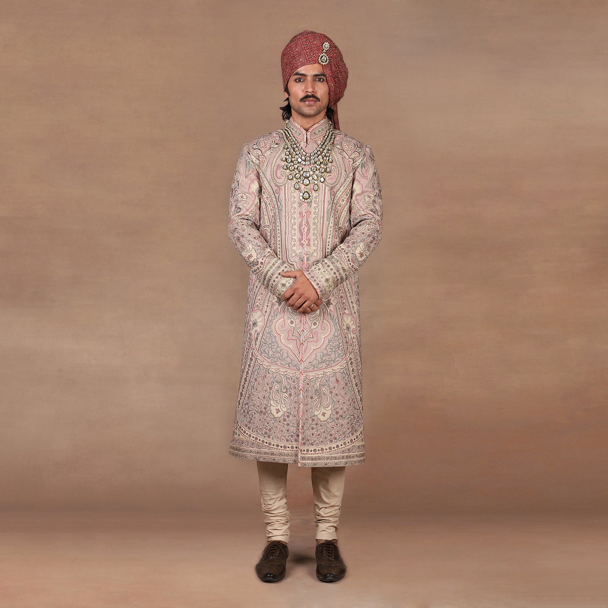 Soft Pink Jamawar Sherwani Set | MURAQQA
