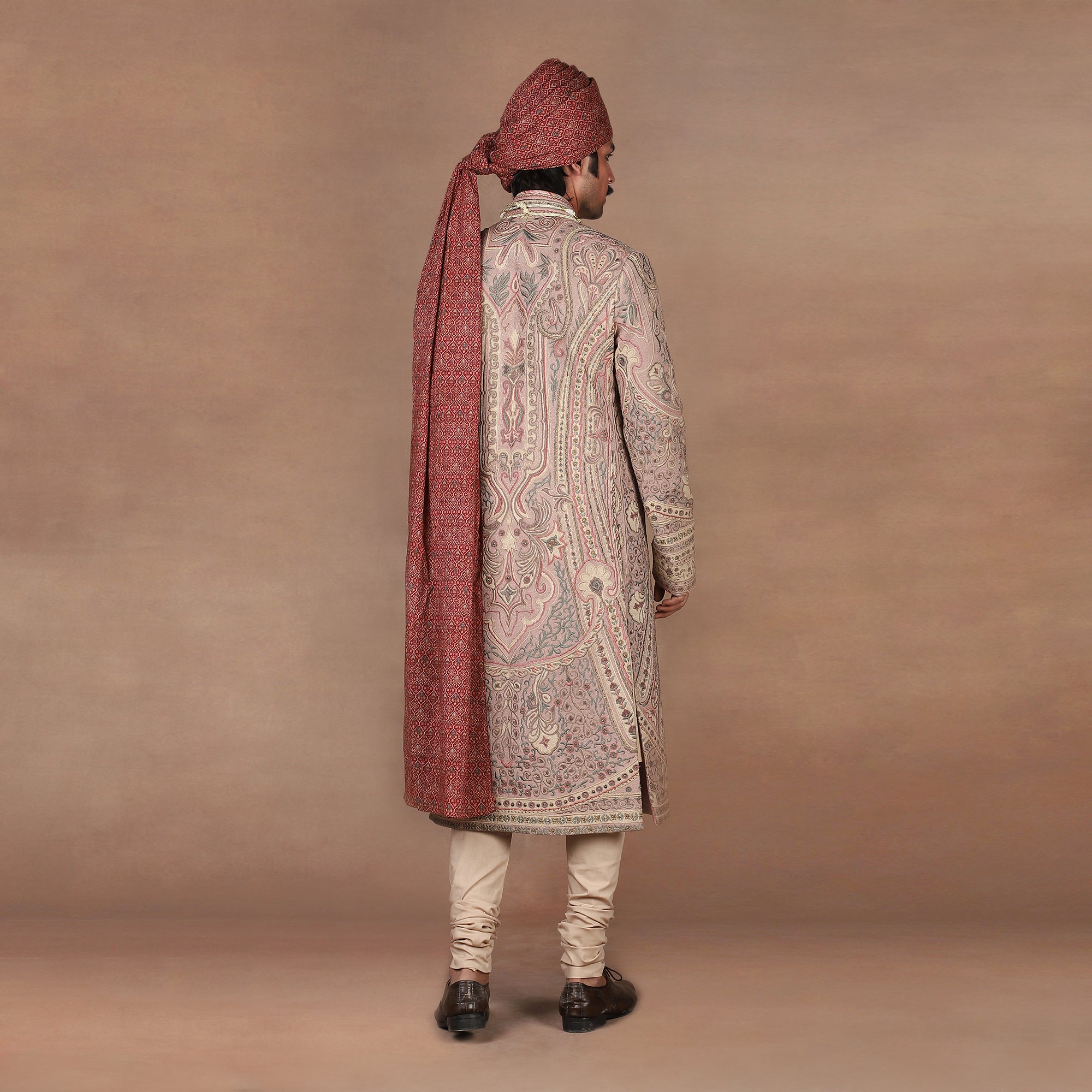 Soft Pink Jamawar Sherwani Set | MURAQQA
